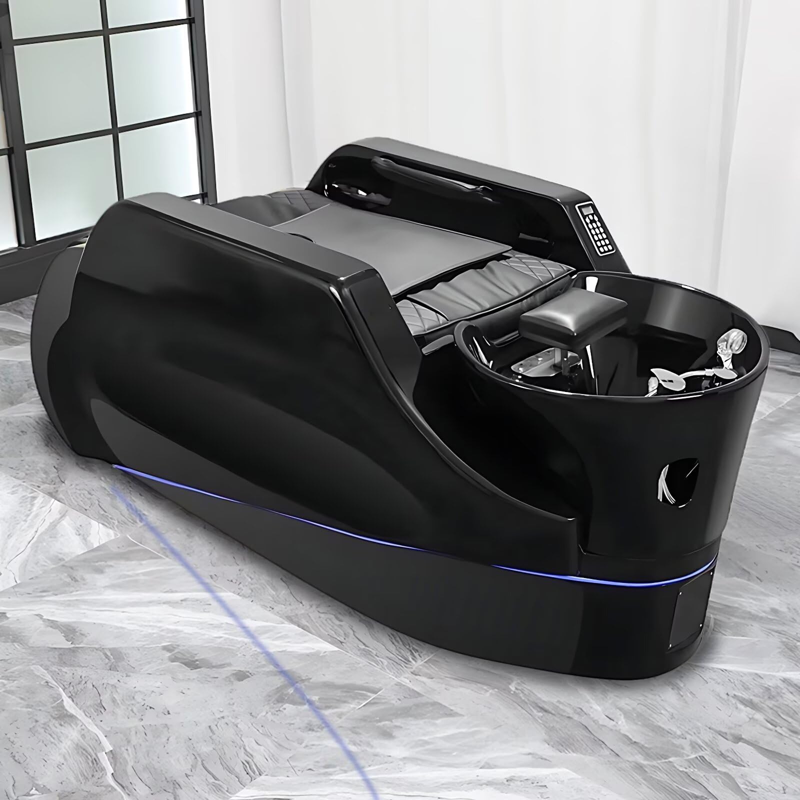 Profesjonalne łóżko szamponowe Head Spa, futurystyczny stół do masażu w fajnym stylu, wyposażenie spa, zawiera ceramiczną umywalkę, oświetlenie otoczenia, wykwintny prysznic