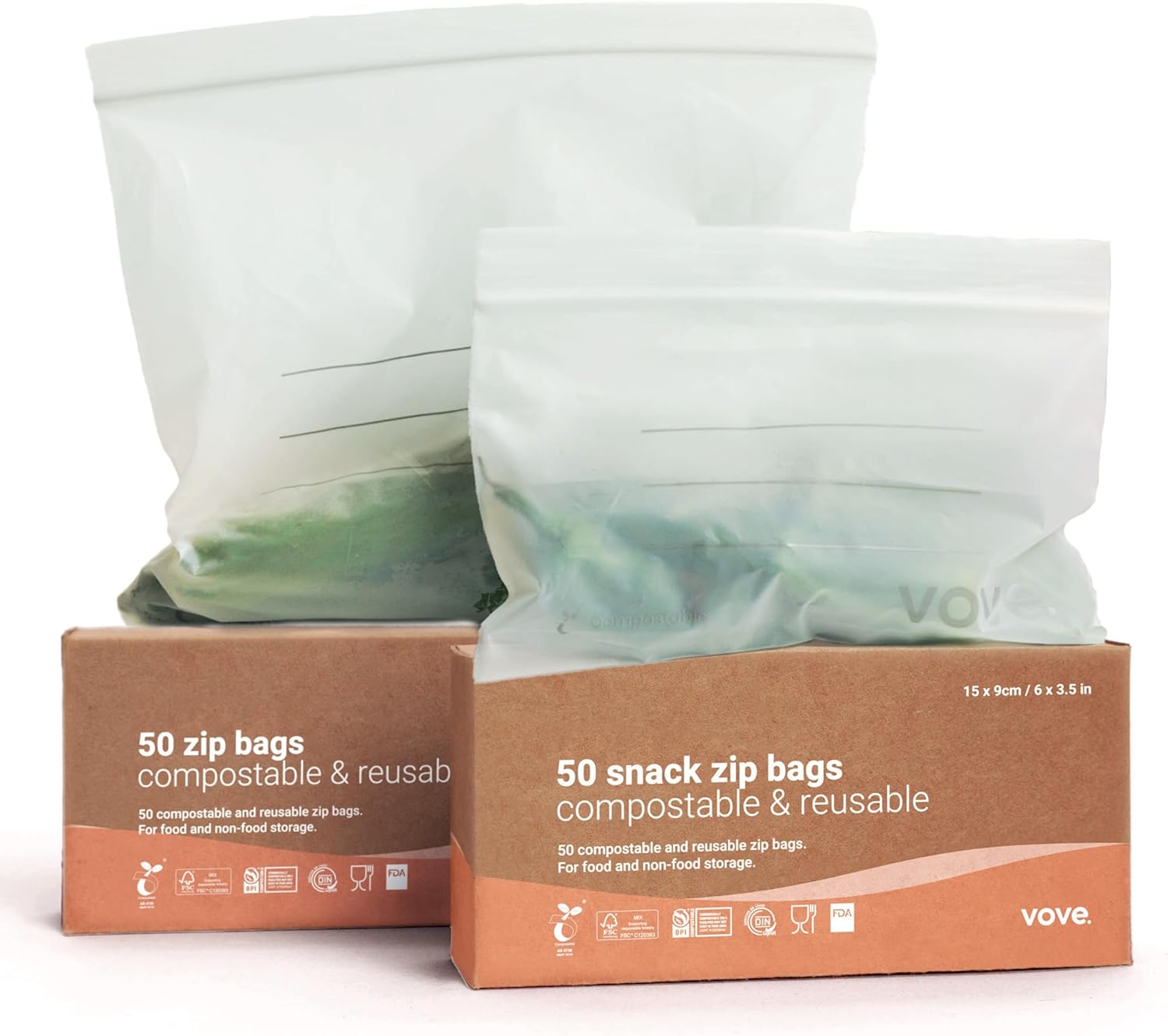 Vove Compostable Snack Bags 6.0" x 3.5" 50 Counts