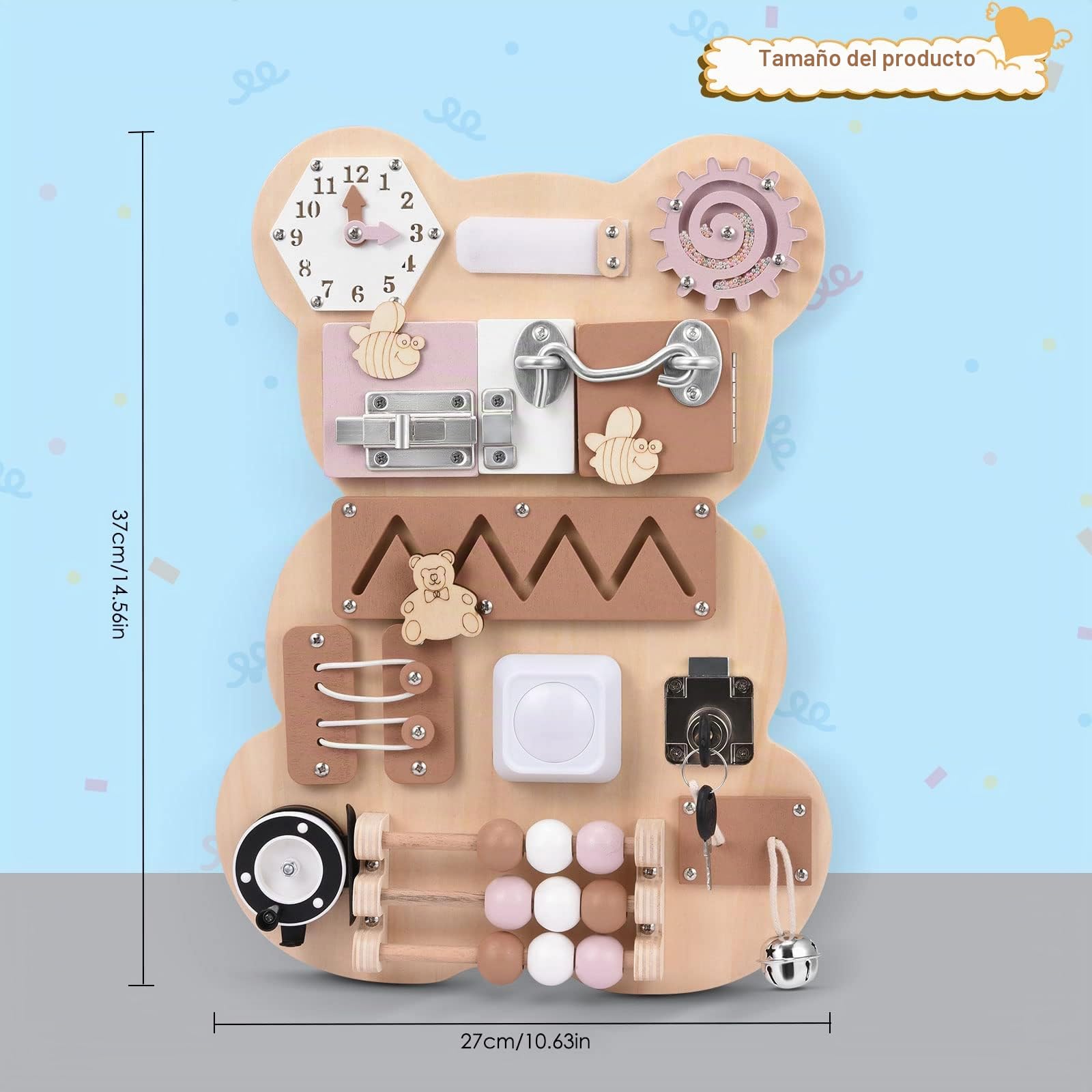 Tablero Ocupado Montessori, Busy Board Montessori Panel sensorial Educativo Finas y Habilidades básicas Tablero Sensoriales para 1/2/3 años