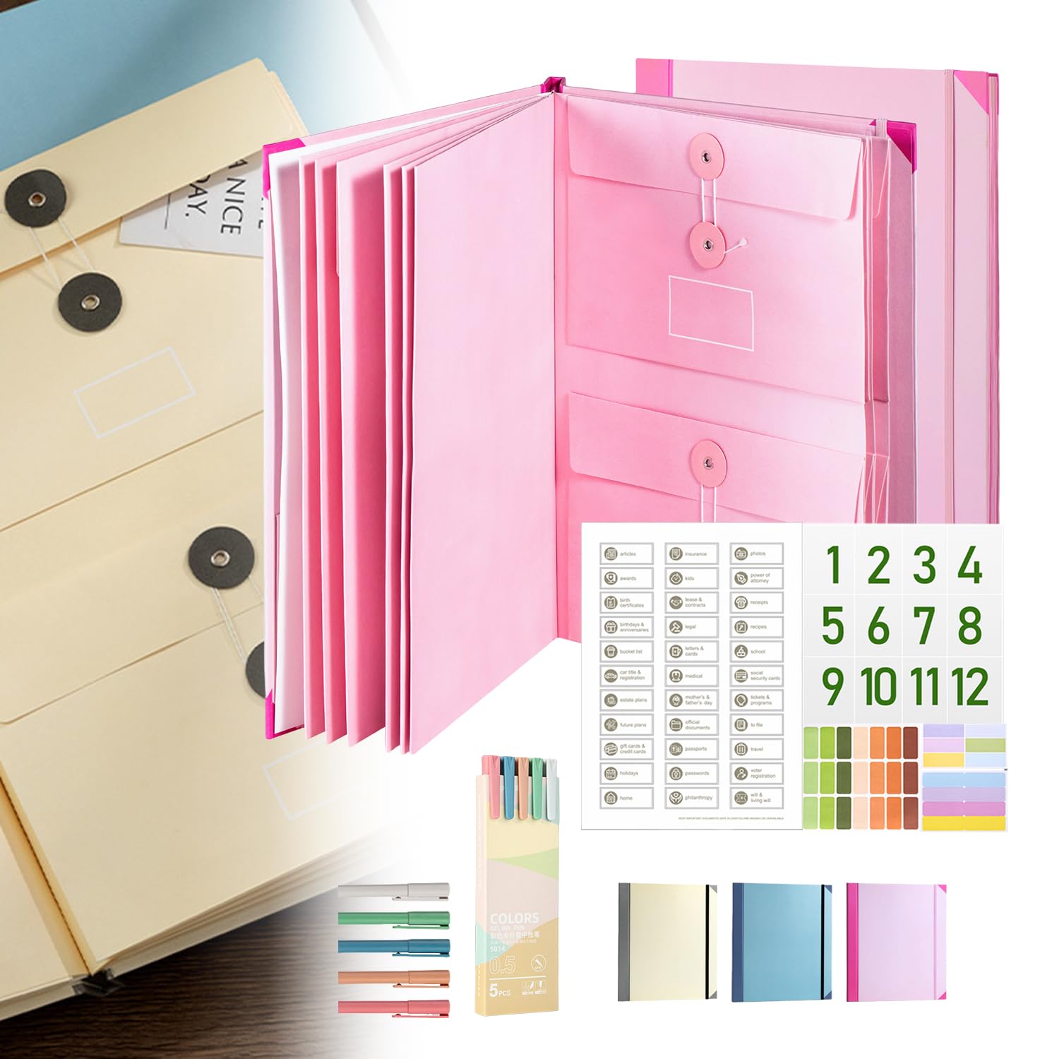 Important Document Organizer, If I Die Binder UK, Life Book Document Organiser, Document Organizer with Pockets File Home School Office Supplies (Pink)