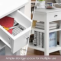 Vista 5 de KOTEK Mesa auxiliar con cajón y estante de almacenamiento abierto, mesa auxiliar estrecha, mesita de noche delgada, mesita de noche de 3 niveles