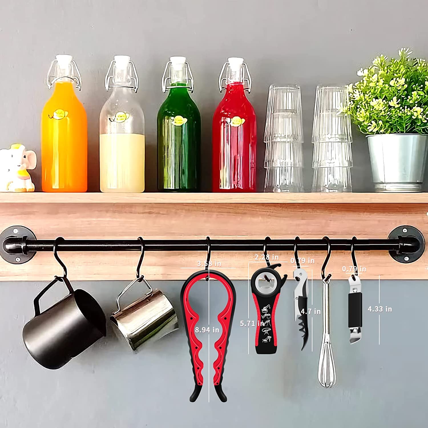 Abridor de tarros para manos débiles, kit de abridor de botellas multifunción 5 en 1 con mango de silicona, fácil de usar para niños, ancianos y personas con artritis, rojo