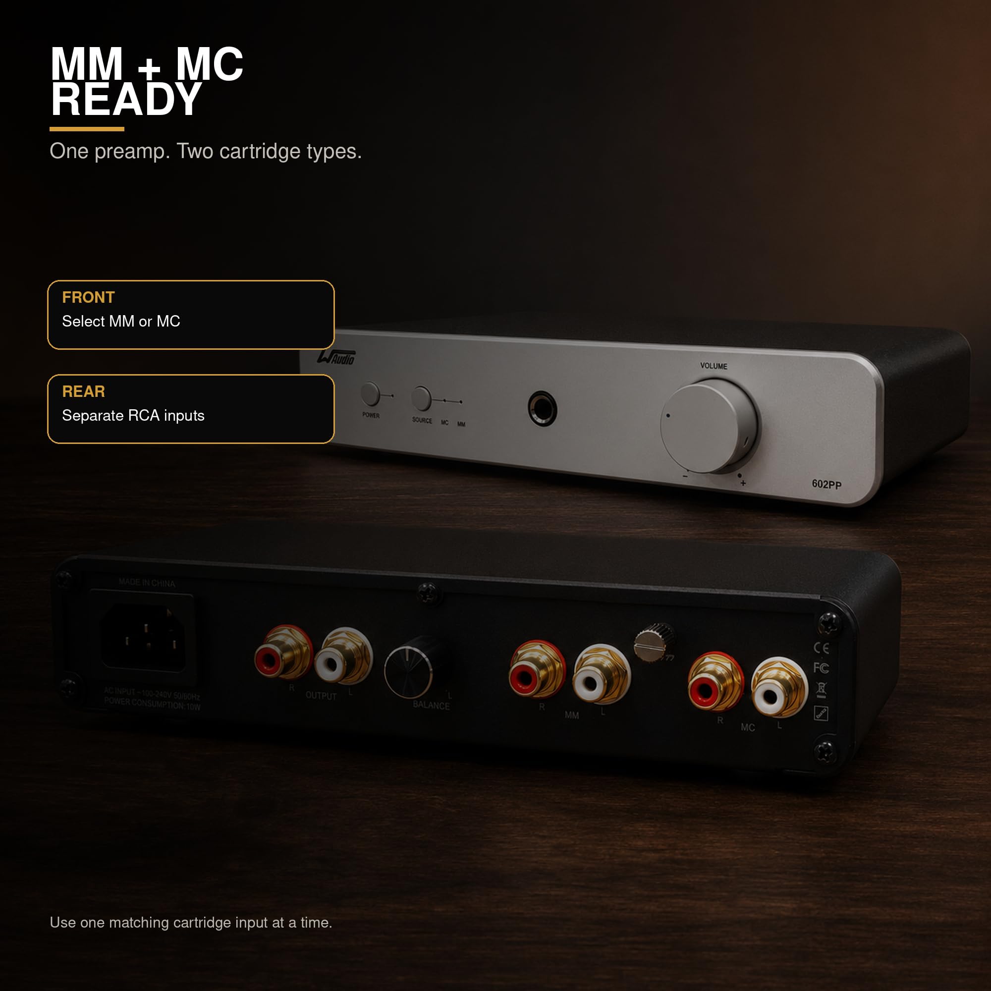 WAudio Preamplificador Phono de Alta fidelidad para Tocadiscos MM/MC (Plateado)