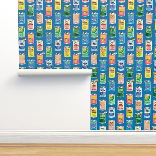 Miniatura 4 de Spoonflower Papel tapiz autoadhesivo de 3 x 2 pies  Retro Frutas Mercado de Alimentos Tipografía Vegetales Encurtidos Latas de Maíz Supermercado
