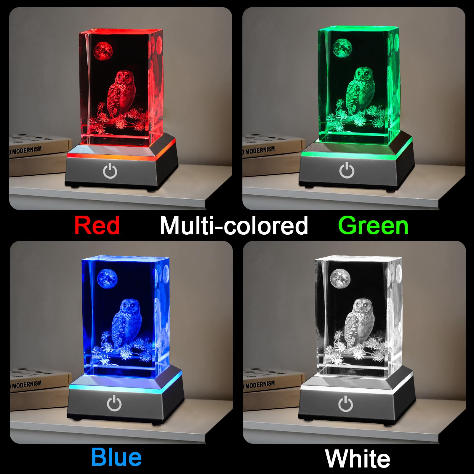 3D sowa kryształowa lampka nocna z wielokolorową podstawą LED szklana grawerowana laserowo figurki sowy lampa prezenty dla chłopców dziewcząt kochanków urodziny Boże Narodzenie dekoracja