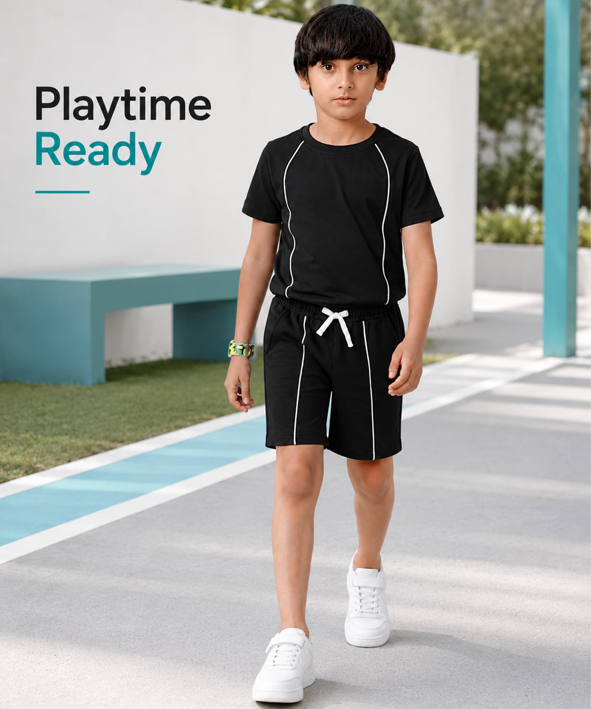 KYDA KIDS Chłopcy, 100% czysta bawełna, jednokolorowa, oversize, koszulka i szorty z krótkim rękawem, zestaw (1 sztuka)