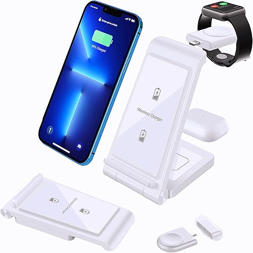 YALANDER Cargador inalámbrico plegable 3 en 1 para Apple y Samsung, estación de carga inalámbrica Qi de 15 W Max para iPhone 141312 Pro MaxMini,