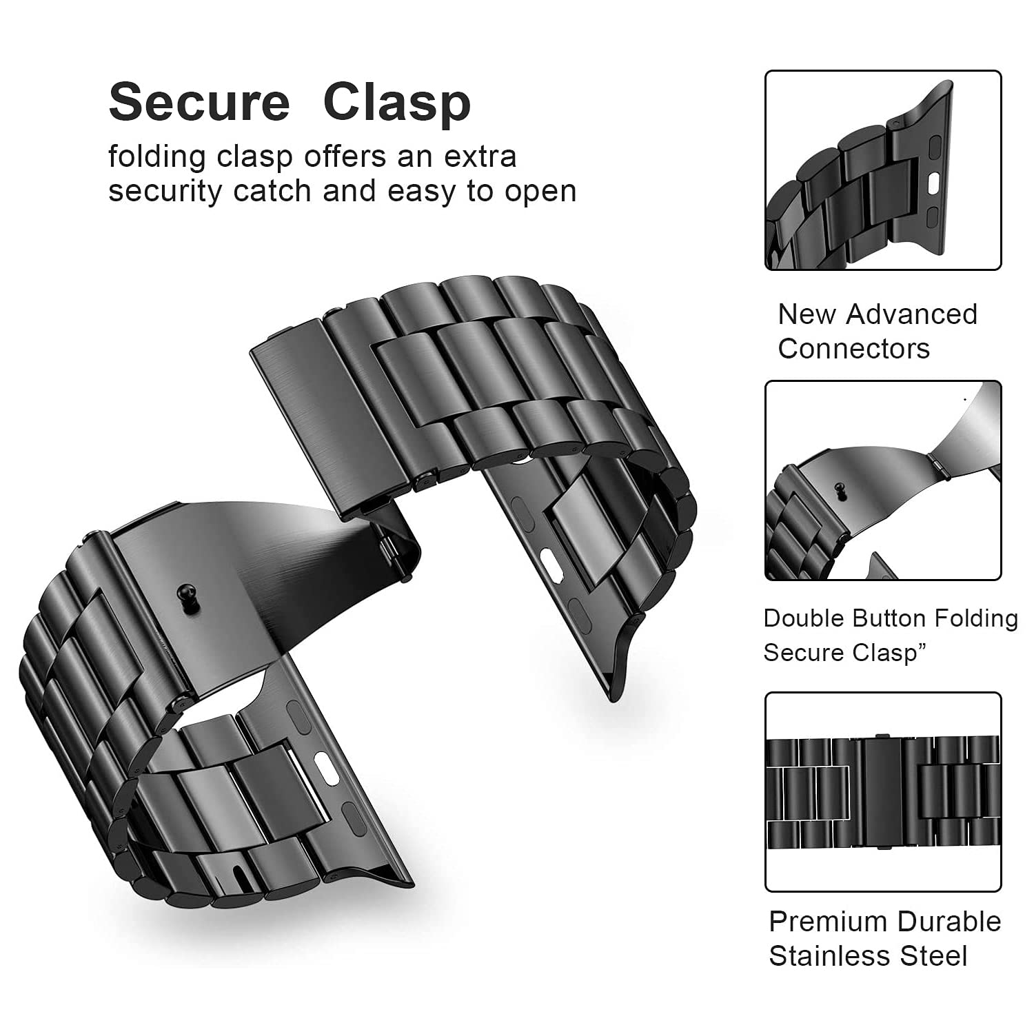 baklon 2 Pezzi Compatibile con Cinturino Apple Watch 42/44/45/49mm, Cinturino in Acciaio Inossidabile di Sportivo Compatibile con iWatch series Ultra2/Ultra/SE2/SE/9 8 7 6 5 4 3 2 1 Nero