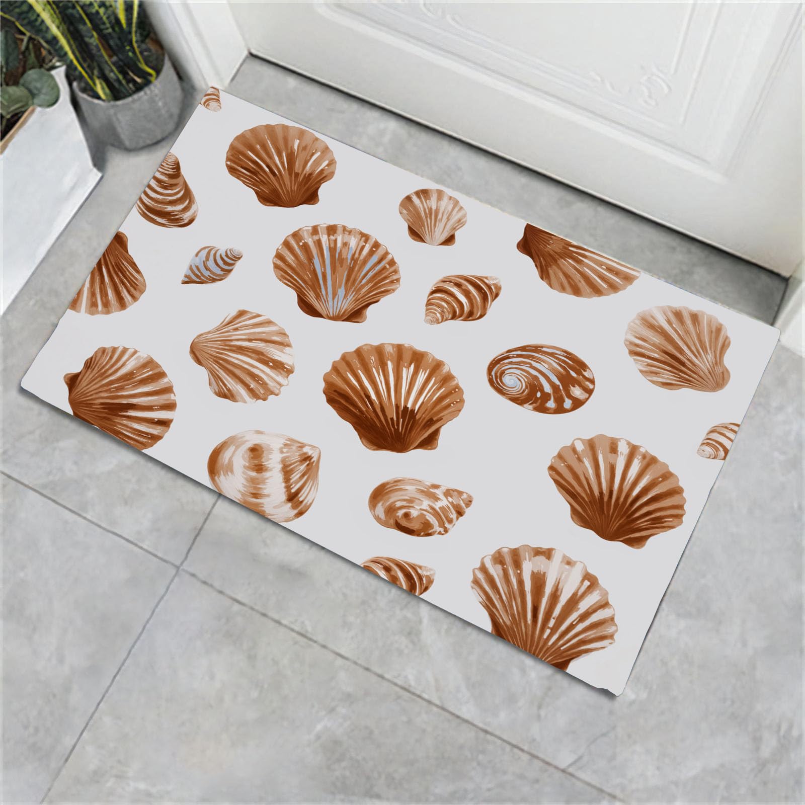 Tapis de bain antidérapant beige 90x150cm à motif coquillages rétro pour l'entrée