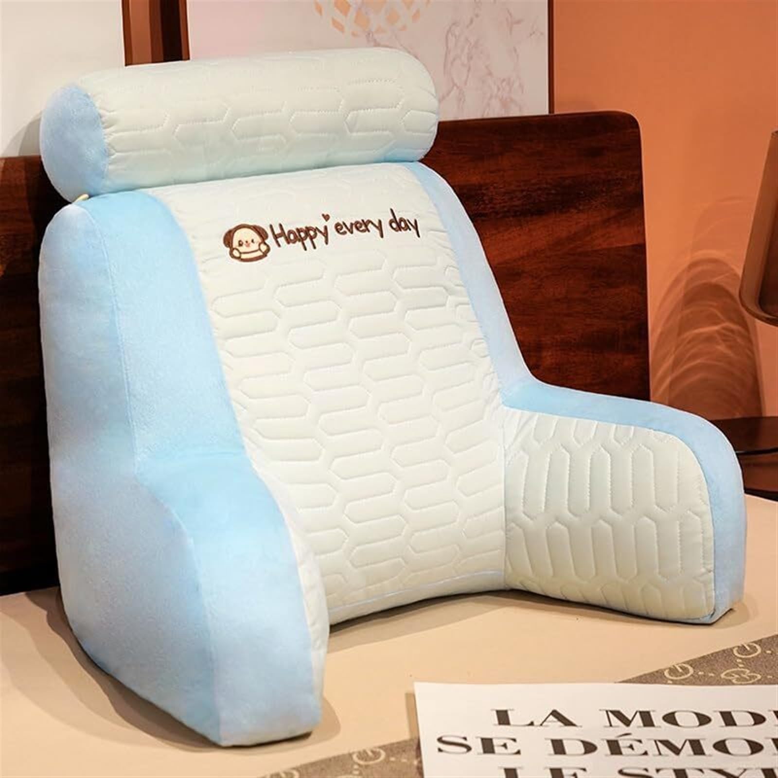 MYXJX back support cushion, Large Backrest Waist Pillows Triangle Reading Relax Sofa Support can Removed and Washed(Blue,55 * 50CM)