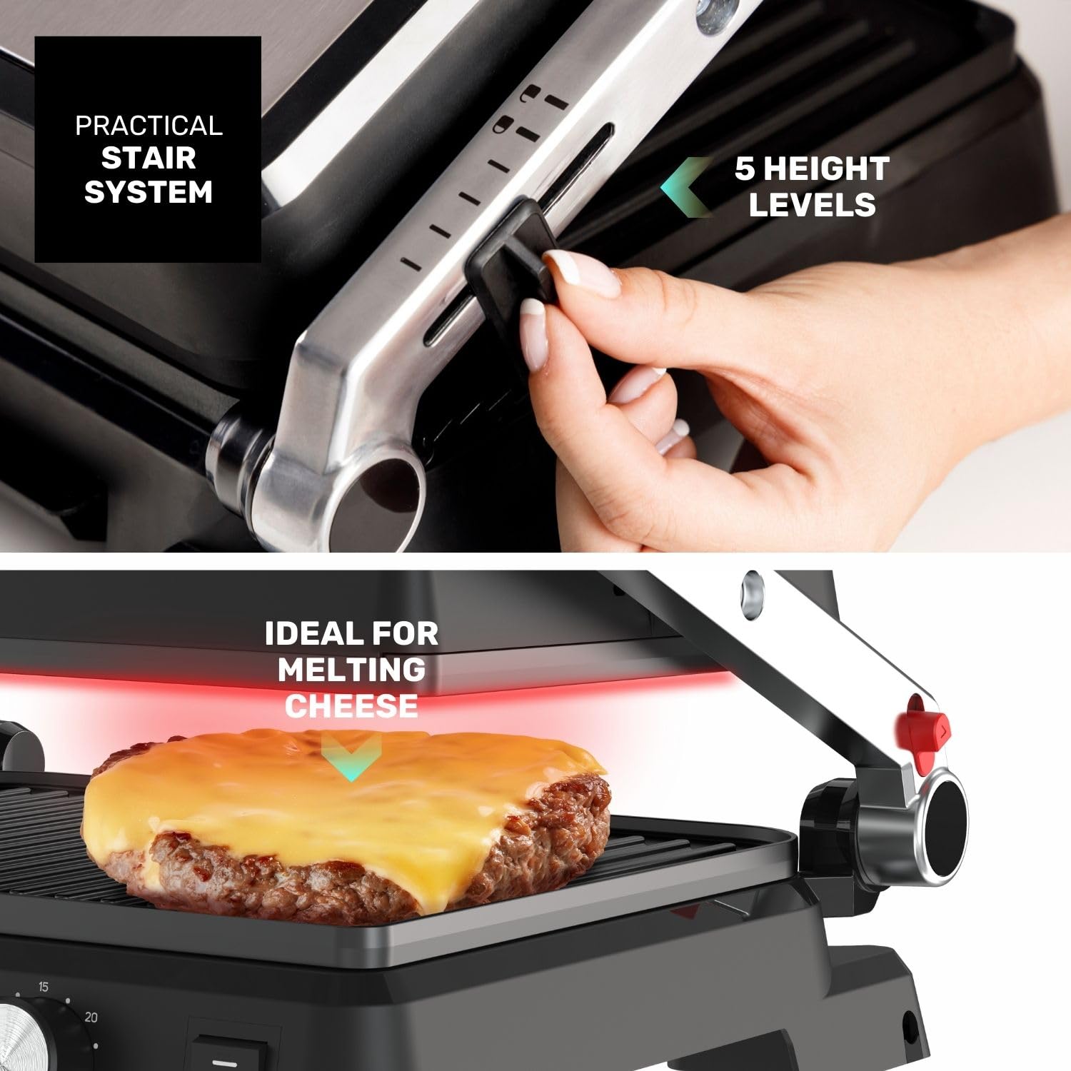 Taurus - Grill Essential 2600W | 2 en 1: Grill y Plancha | Placa 29x23 cm | Revestimiento Antiadherente sin PFOA | Bandeja recogegrasa | Termostato ajustable | Cool Touch y bloqueo seguro