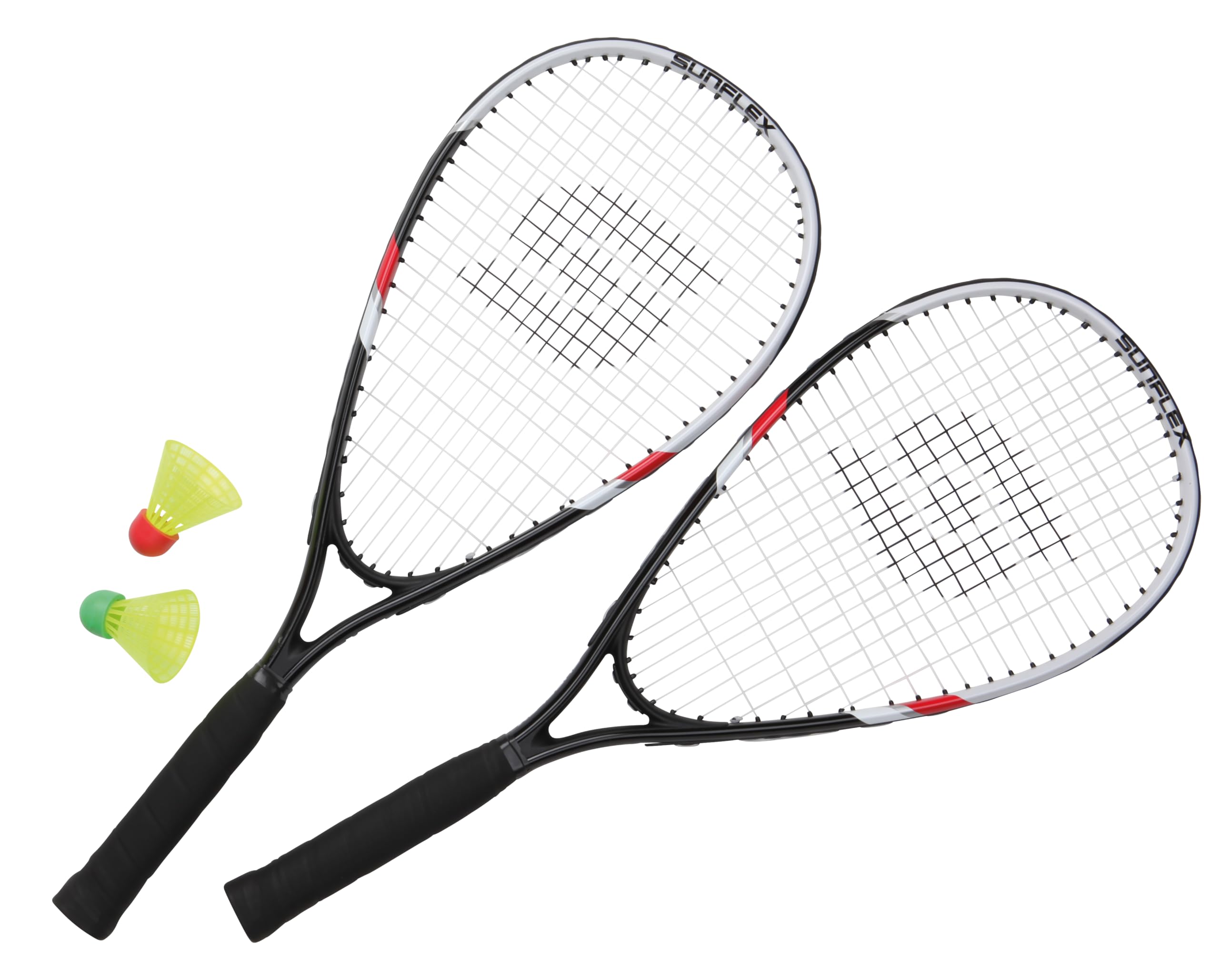 Sunflex® Badminton Sonic Speed Set II Badminton - Unisex - Erwachsene - Federball - Schläger Set - Racket - Windstabile Bälle - für Park, Strand, Wiese - mit Tasche