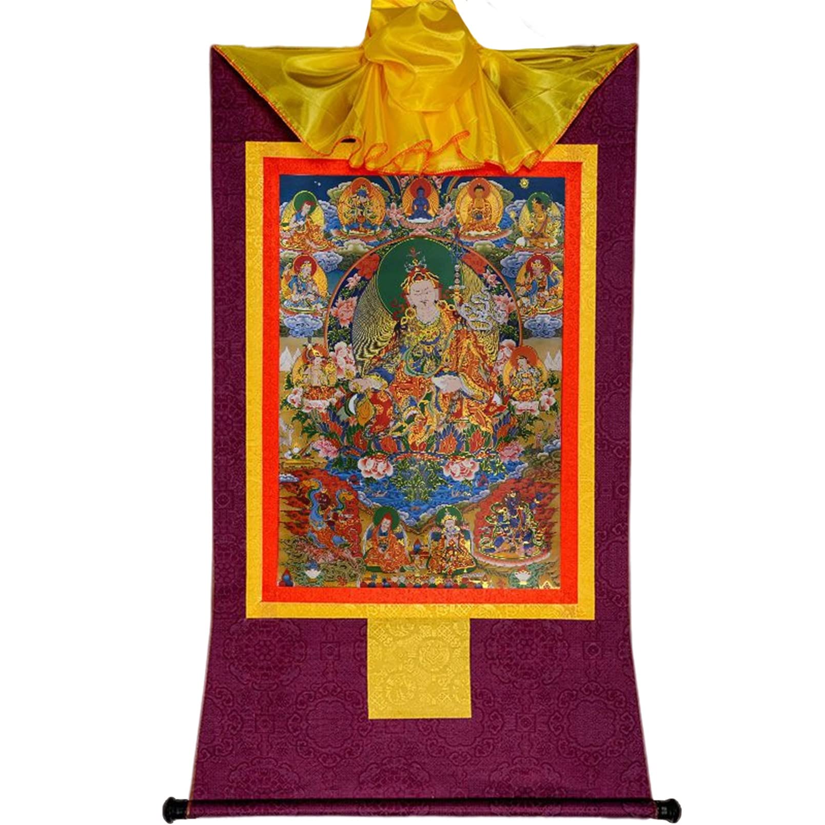 Shakya Senge Tibetan Thangka Tapestry Senge Dradrog Buddhist Thangka Brocade Guru Padmasambhava Embroidery Painting (Color : Purple, Size : S)