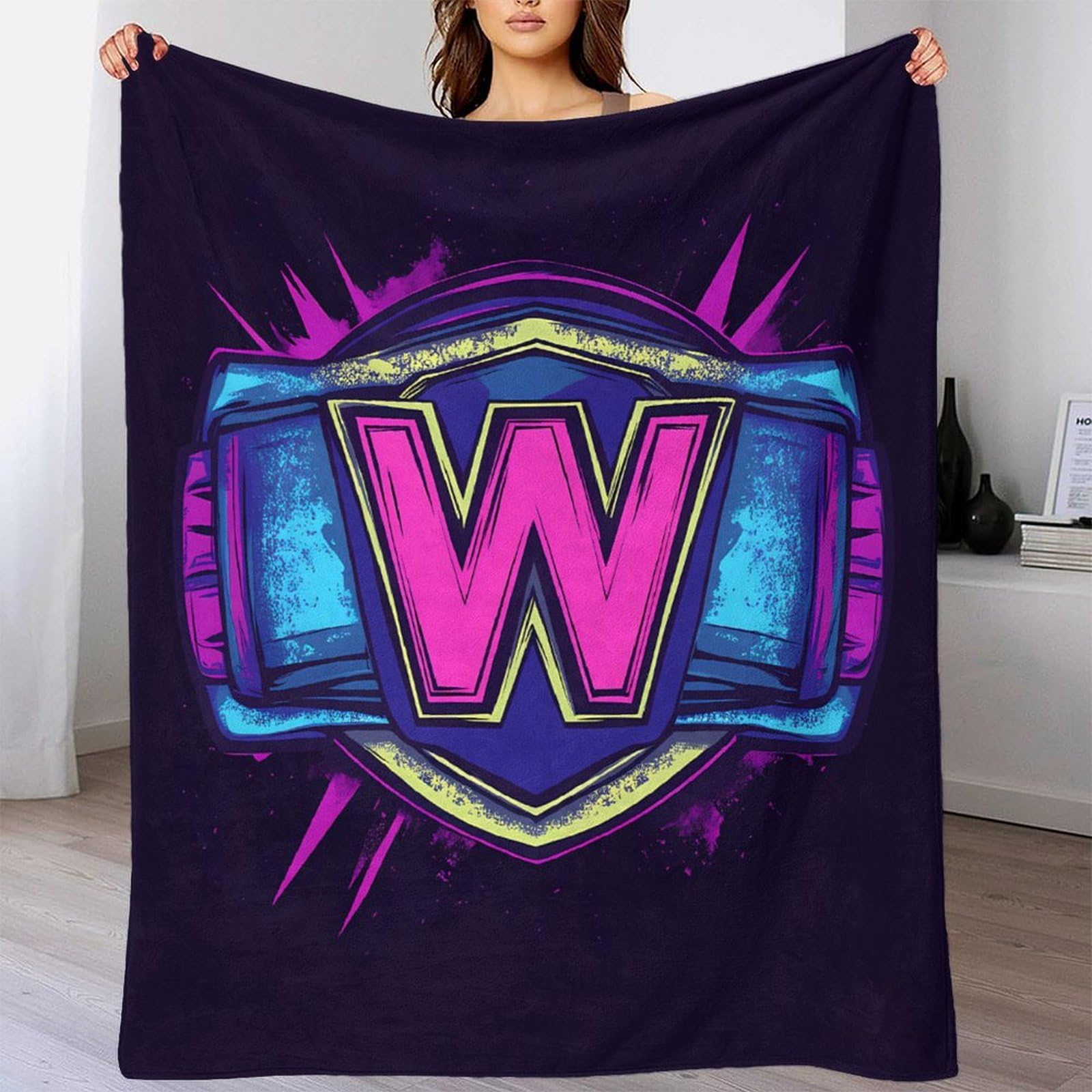 Coperta Lettera W Neon 3D Stampata Microfibra Decorazione Casa Coperta Neon W Divano Letto Morbida Calda Adulti 80×90(200x230cm)