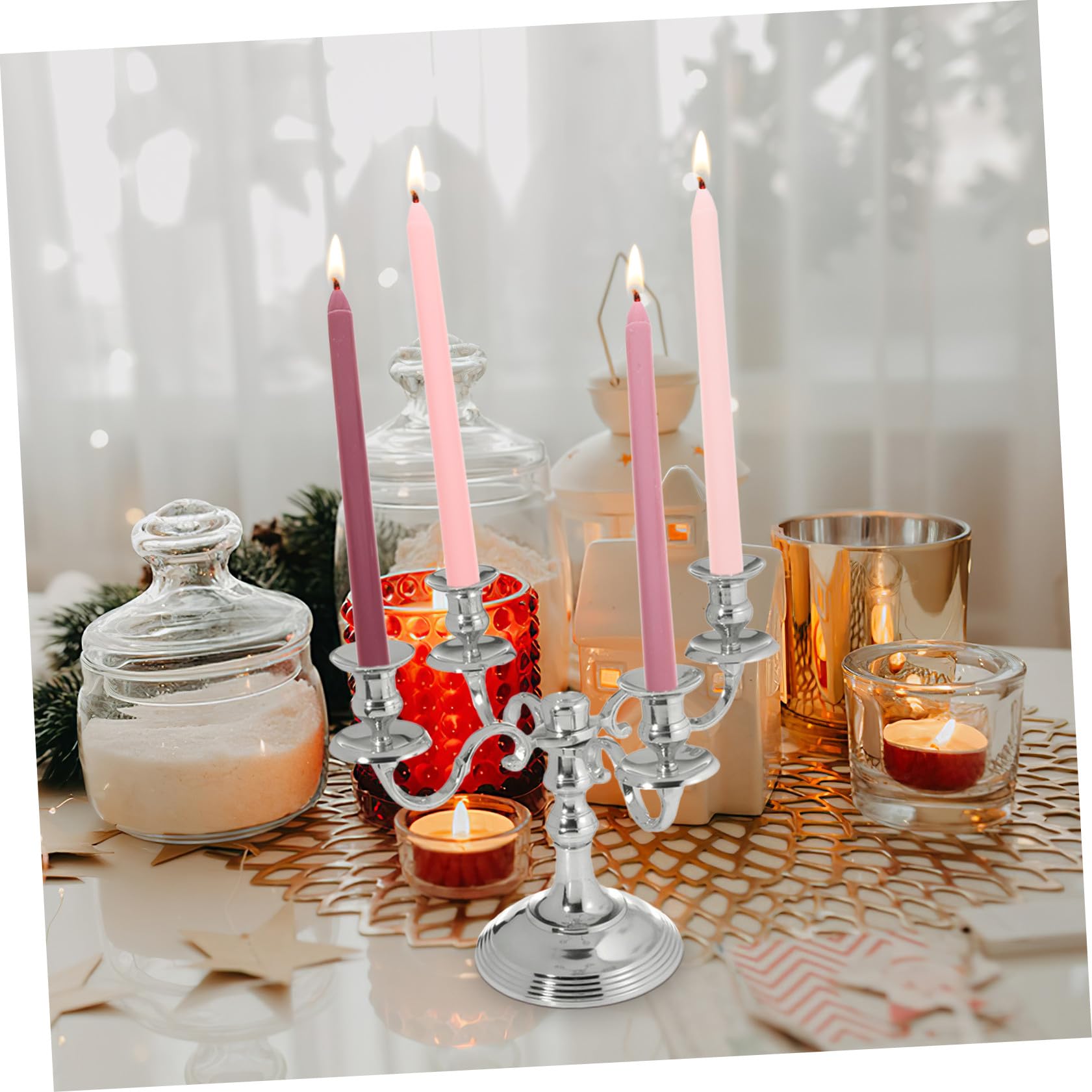 Velas Perfumadas de Parafina sin Humo, Vela de Poste Largo en Gradiente Rosa, 4 Piezas para Decoración Romántica, Cenas, Bodas y Ambiente Íntimo