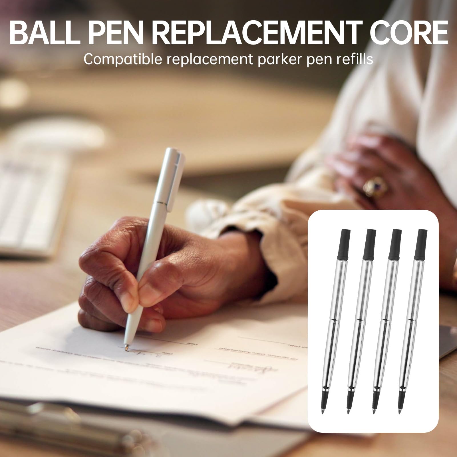 4-Pack Black Rollerball Pen Refills Compatible with Parker 0.7mm Medium Tip Smooth Cartridges Quick-Dry Smooth Writing for Office School & Artistic Use Back to School - Image 4