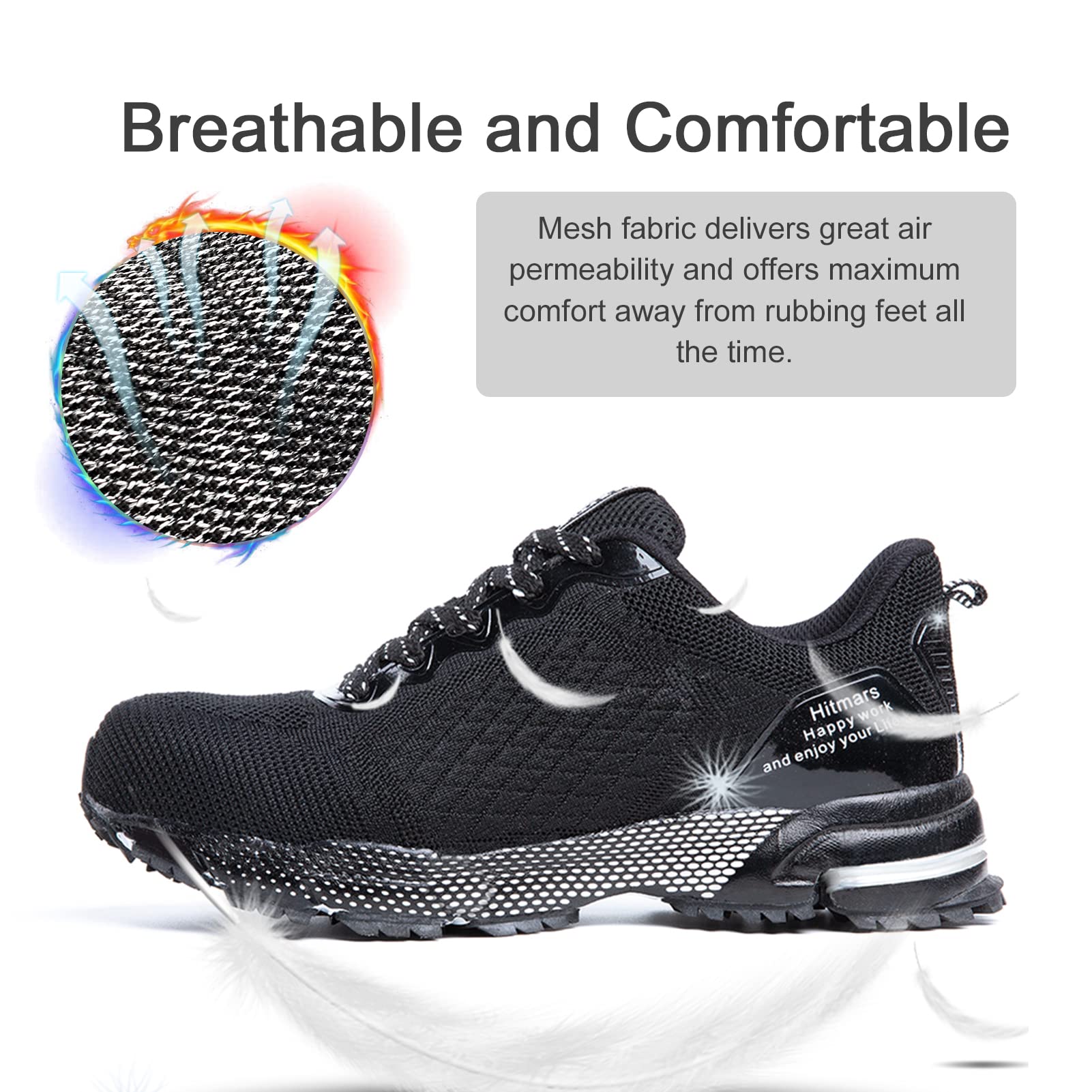 Hitmars Scarpe Antinfortunistiche Uomo Scarpe da Lavoro Donna Punta in Acciaio Scarpe da Cantiere Safety Shoes Leggere Scarpe Sportive di Sicurezza Nero Blu EU36-48
