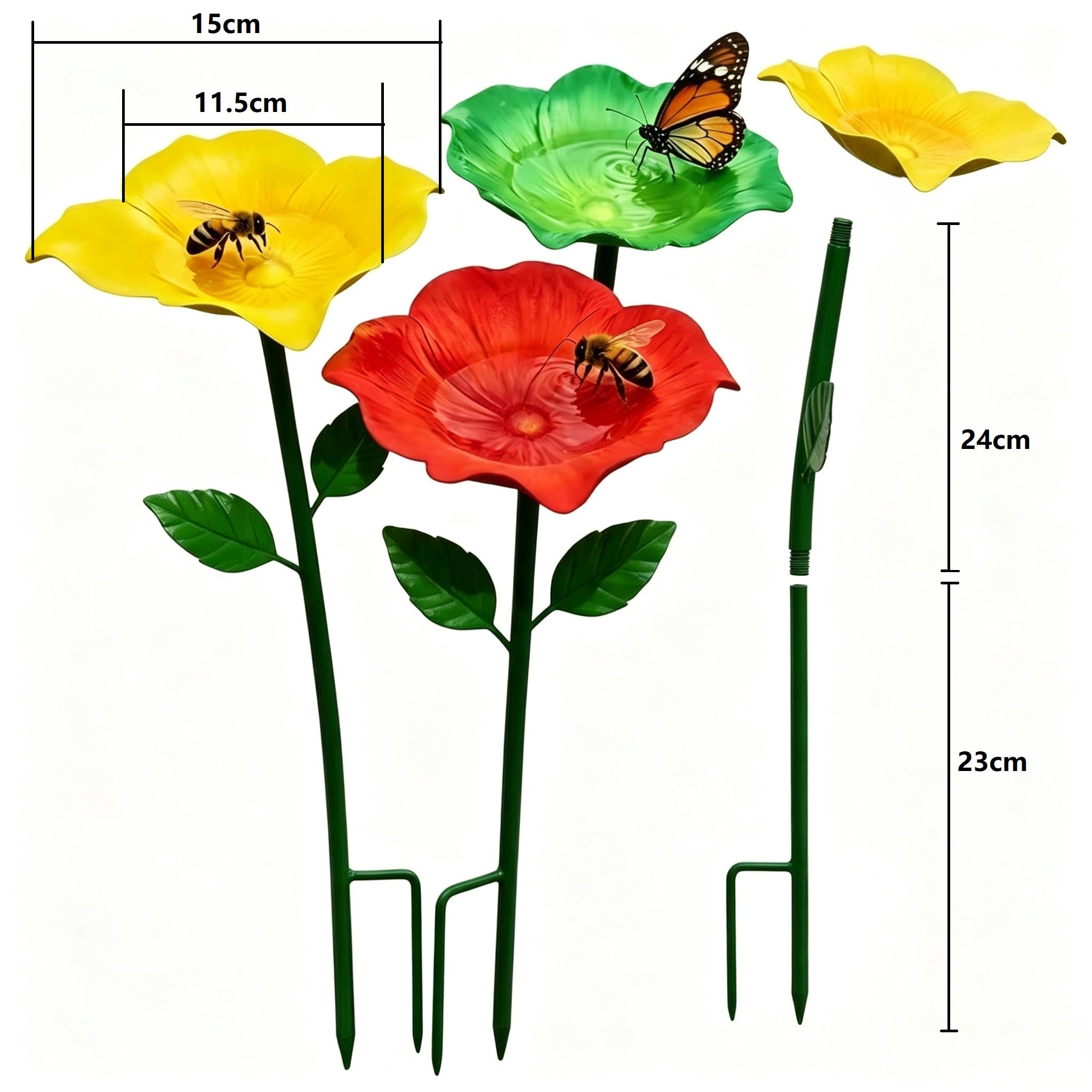 Abbeveratoio da giardino in metallo, set di 4 abbeveratoi per insetti, abbeveratoio per uccelli, fiori, dispenser d'acqua per api e farfalle, decorazione per esterni, cortile, decorazione da
