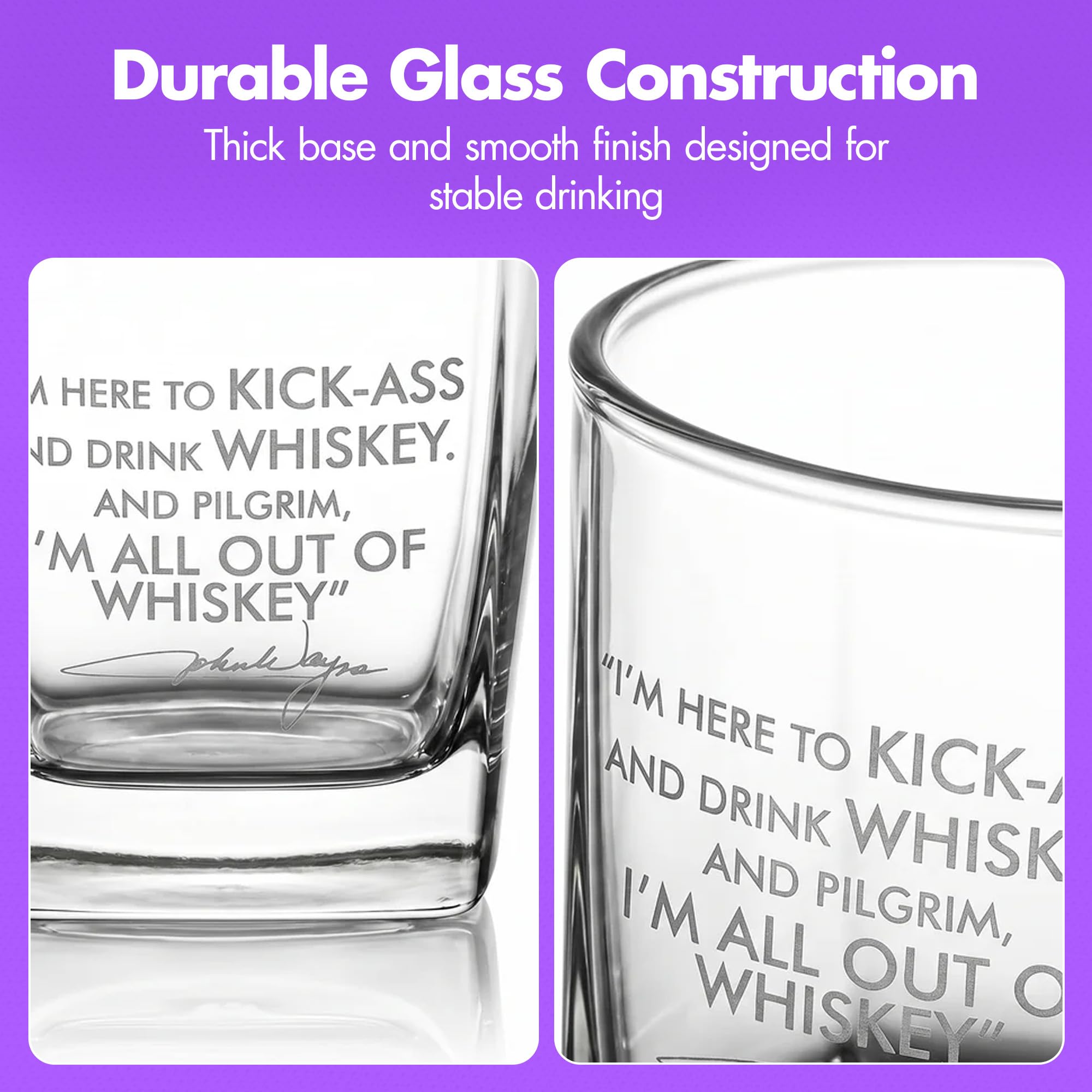 Vaso de cóctel de whisky con cita de John Wayne, copas de bourbon únicas, perfectas, divertidas e ideales como regalo para padres o abuelos, con fondo grueso, doble anticuado, 10 onzas