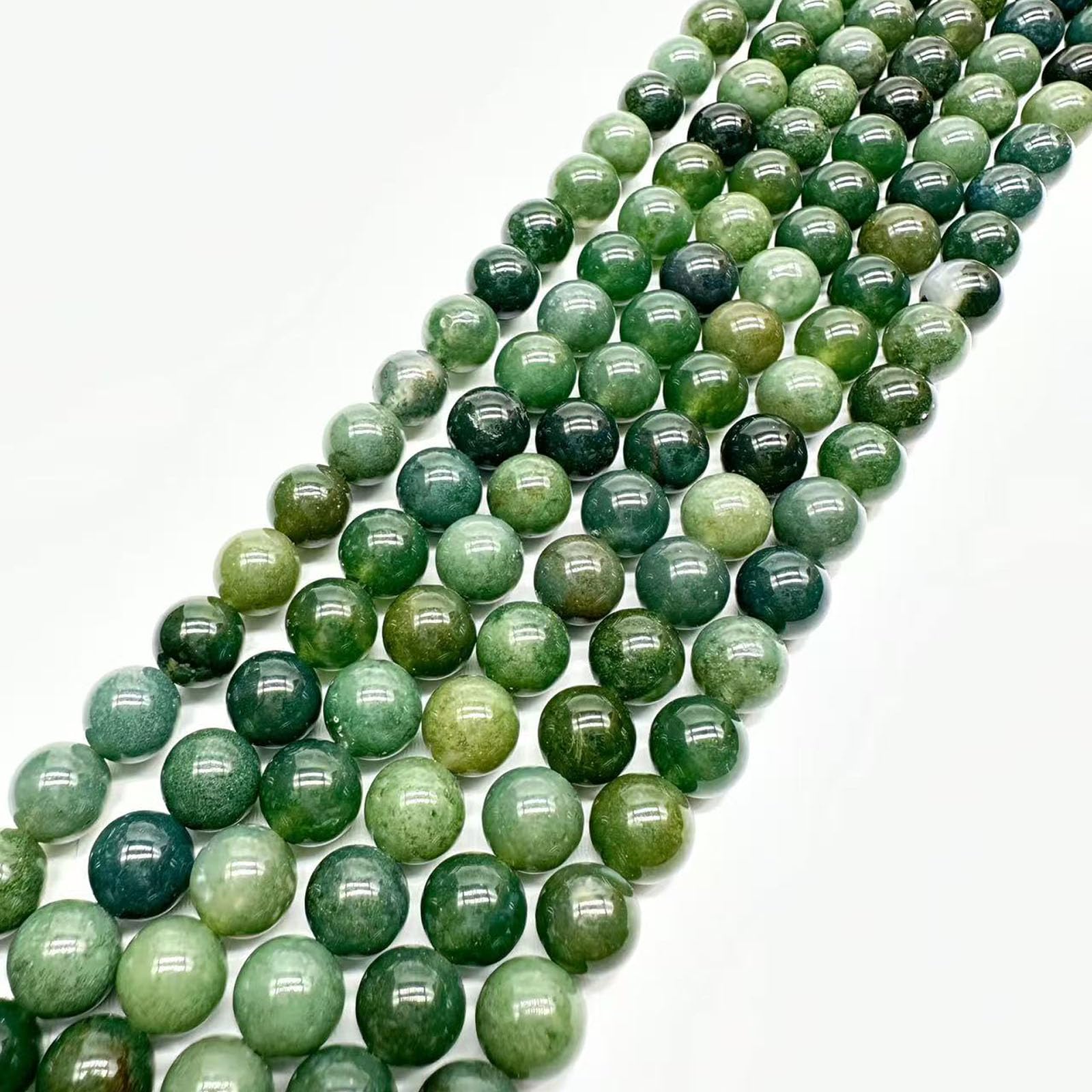 8mm Round Moss Agate Natural Stone Beads for Jewellery Making, Gemstone Beads for Crafting (45-50Pcs)