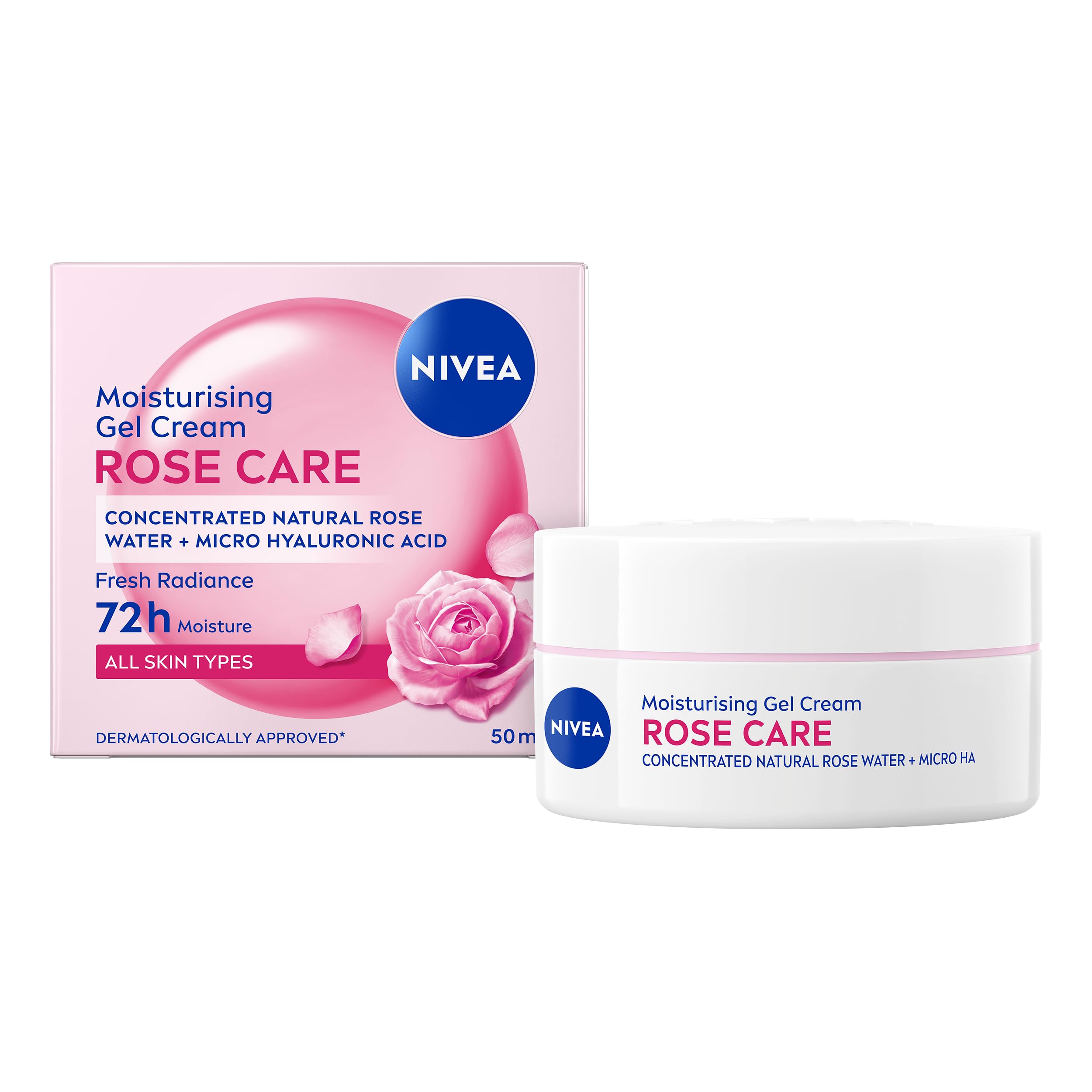 NIVEA Rose Care Moisturising Gel Cream (50 ml), Hydrating Gel Face Cream with Rose Water and Hyaluronic Acid, 72H Moisture Formula, Moisturiser for Soft and Radiant Skin