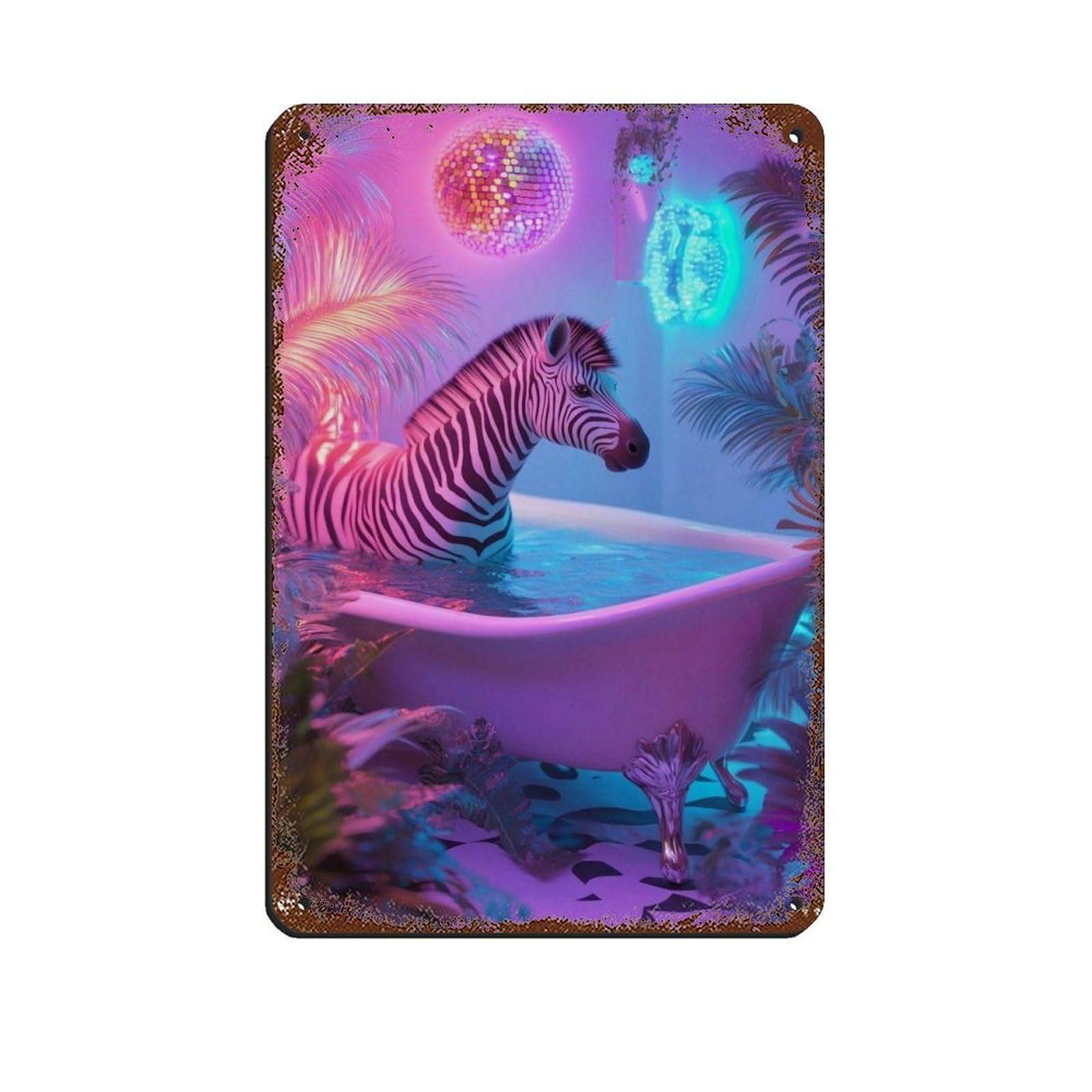 Vibrant Zebra, Neon Jungle Animal Poster Tin Sign Vintage Metal Pub Club Cafe Bar Home Wall Art Decoration Poster Retro 8x12inch(20x30cm)