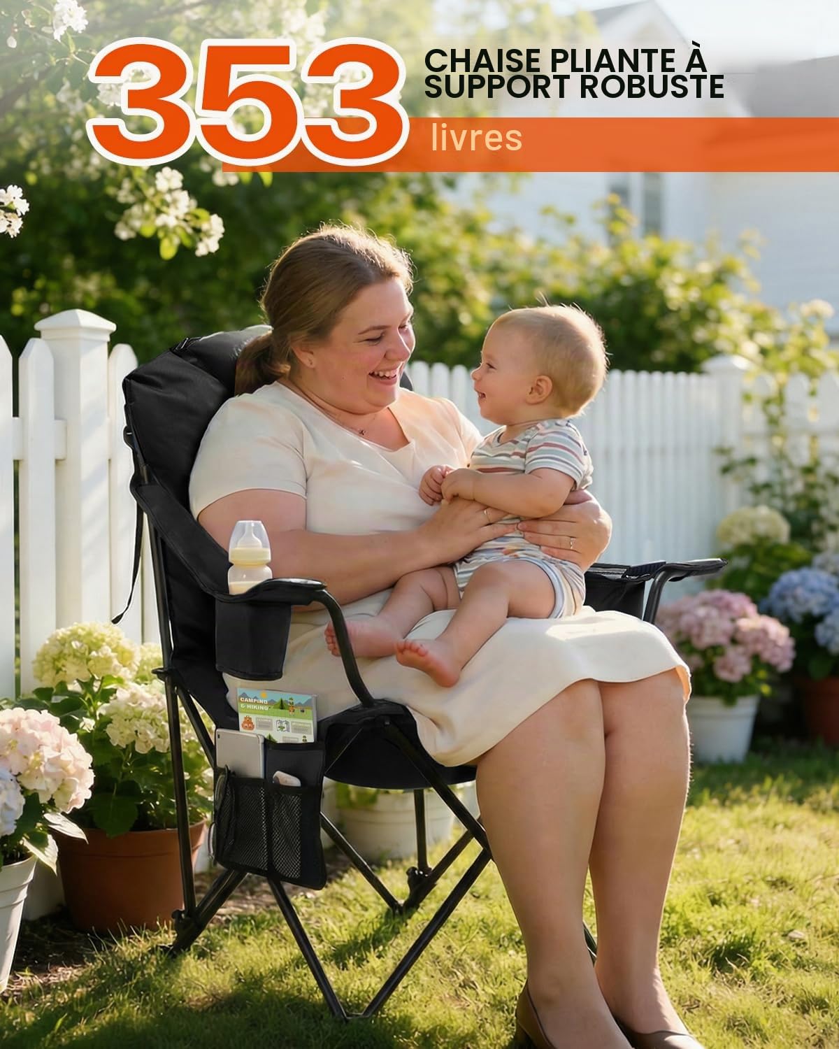 Sportneer Chaise de camping pliante : chaise pliante de camping jusqu'à 160 kg 3 angles réglables Chaise de camping Chaise de pêche avec dossier, appui-tête et sac de transport, chaise pliante camping