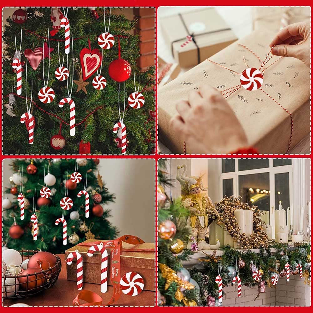 36 Décorations De Noël En Canne à Sucre Plastique – 9 Styles Rouge Et Blanc – Ficelle Inclus