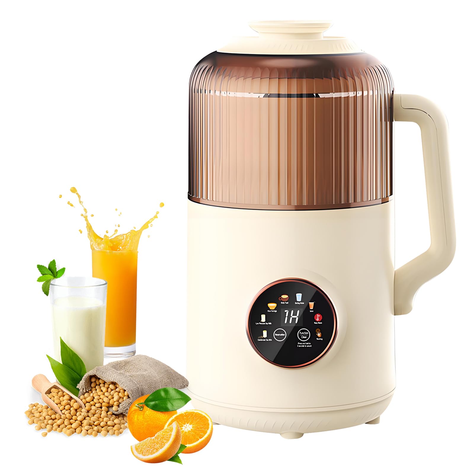 Machine à Lait Végétal 1200 ml avec Auto-Nettoyage, Idéale pour Lait d’Amande, Lait de Soja & Smoothies, Moteur Haute Performance avec Réduction du Bruit, Sans BPA avec Livre de Recettes