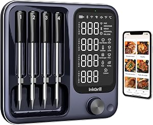 Wireless Meat Thermometer with APP Control，4 Probes Meat Thermometer Digital, Unlimited Range WiFi & Bluetooth Meat Thermometerfor for Rotisserie，Grill，Oven，Smoker，BBQ, Air Fryer