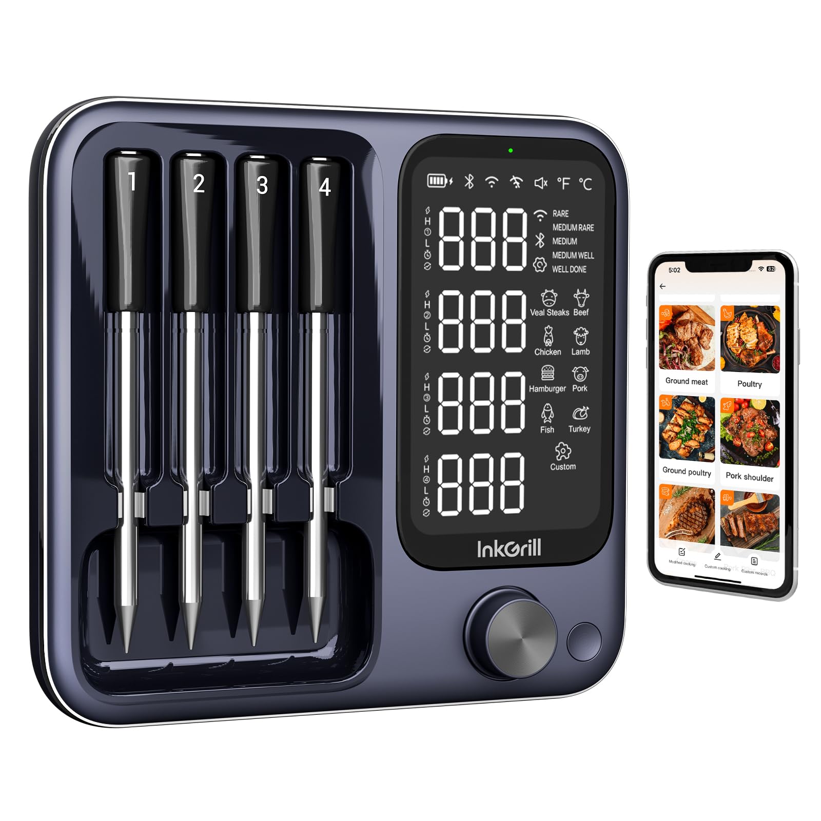 Photo 1 of InkGrill Wireless Meat Thermometer with APP Control?4 Probes Meat Thermometer Digital, Unlimited Range WiFi & Bluetooth Meat Thermometerfor for Rotisserie?Grill?Oven?Smoker?BBQ, Air Fryer