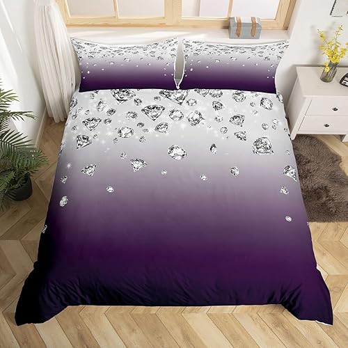 Erosebridal Juego de ropa de cama de color degradado morado, funda de edredón de tamaño individual, funda de edredón abstracta moderna para adultos,