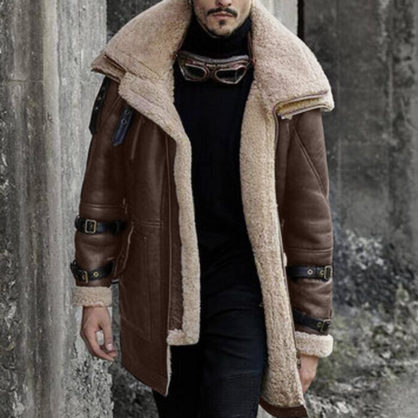 Generisch Giacca invernale antivento da uomo, impermeabile, in pelle