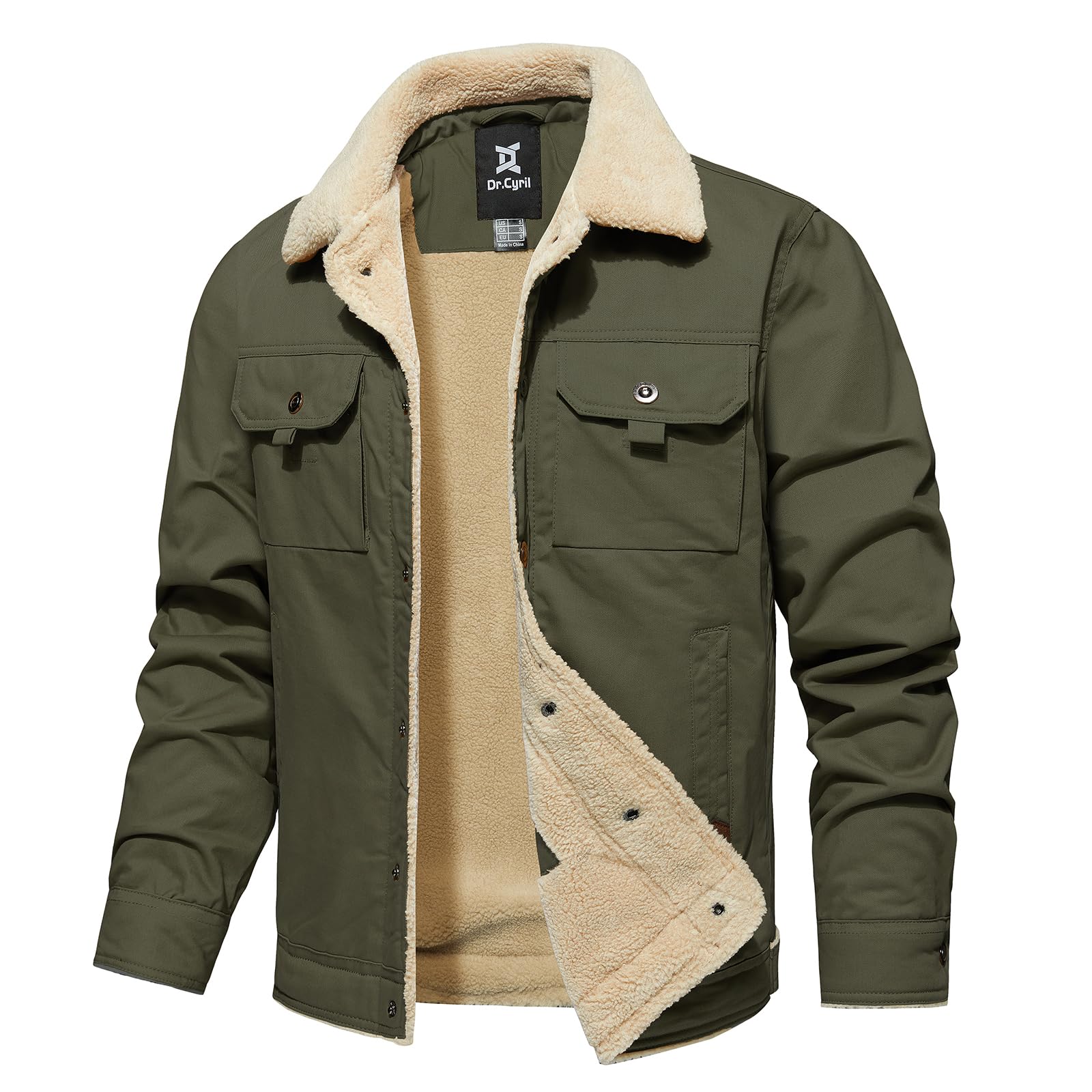 Mens Winter Jacket Cotton Sherpa Fleece Lined Jacket Warm Trucker Cargo Coats with Pockets