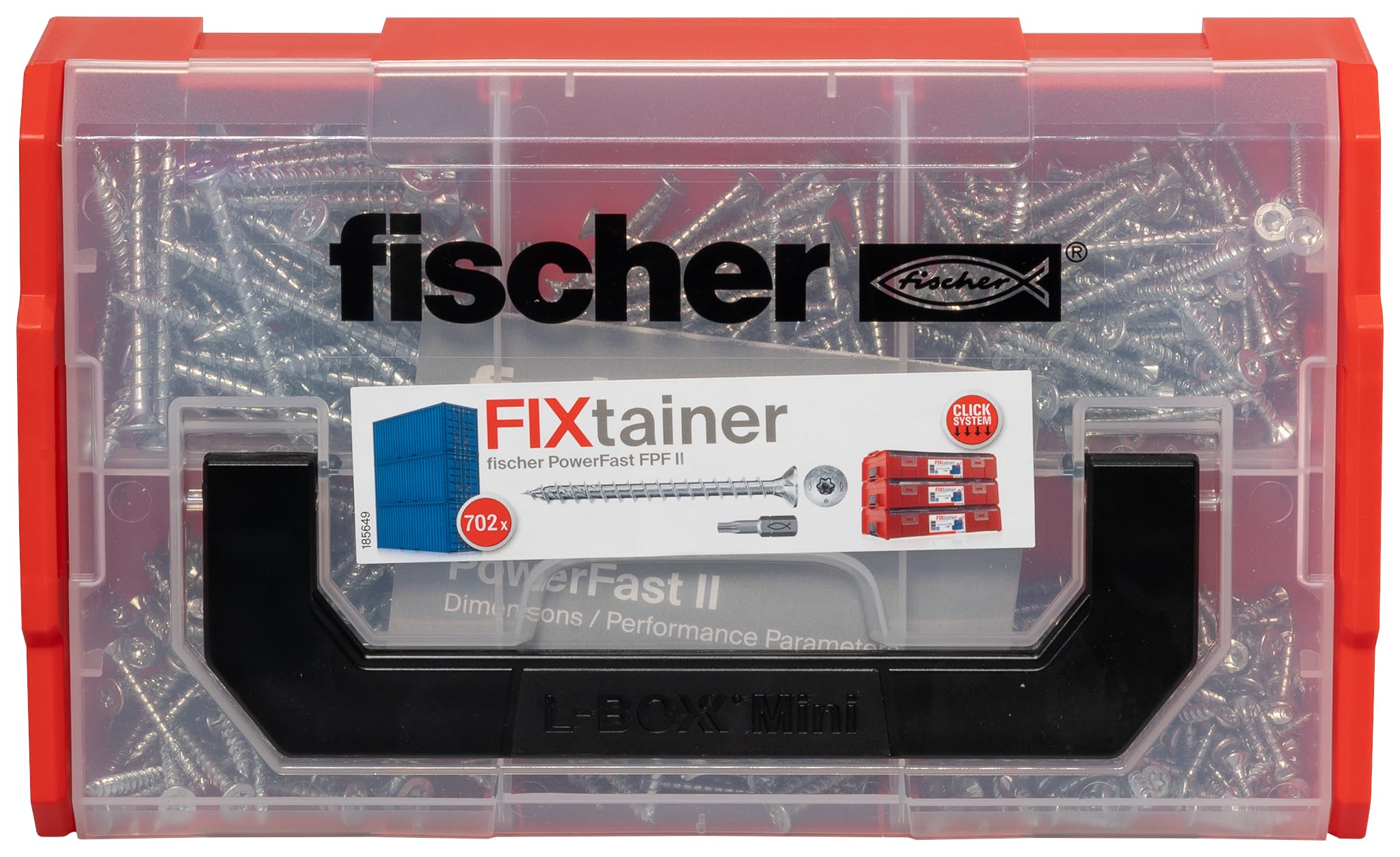 Fischer FixTainer 700x Viti per Legno Torx PowerFast FPF II CTF, Include 2 Inserti per Avvitatore, Filetto Totale, Autofilettanti, Testa Svasata, 562273