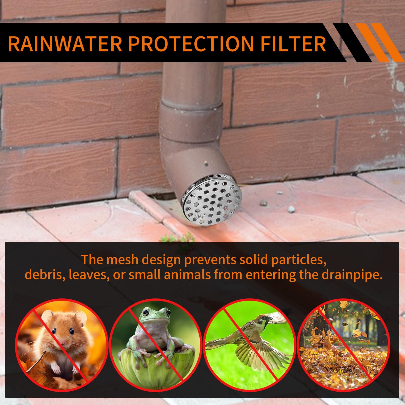 2 coperture per sfiato in PVC, filtro di protezione per grondaie, in acciaio inox, conico, per tubi di scarico da 63 mm