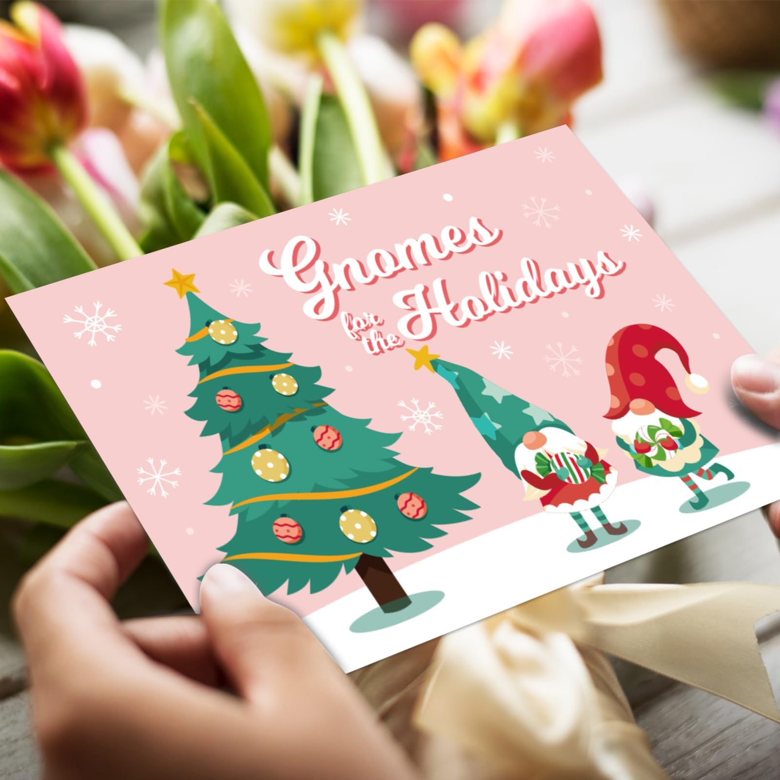 GRADESIN 24 tarjetas de amor de Navidad e invierno, enanos y tema de invierno, tarjetas de Navidad de papel pesado Gork con calcomanías redondas para Navidad, Año Nuevo, fiestas para enviarse saludos