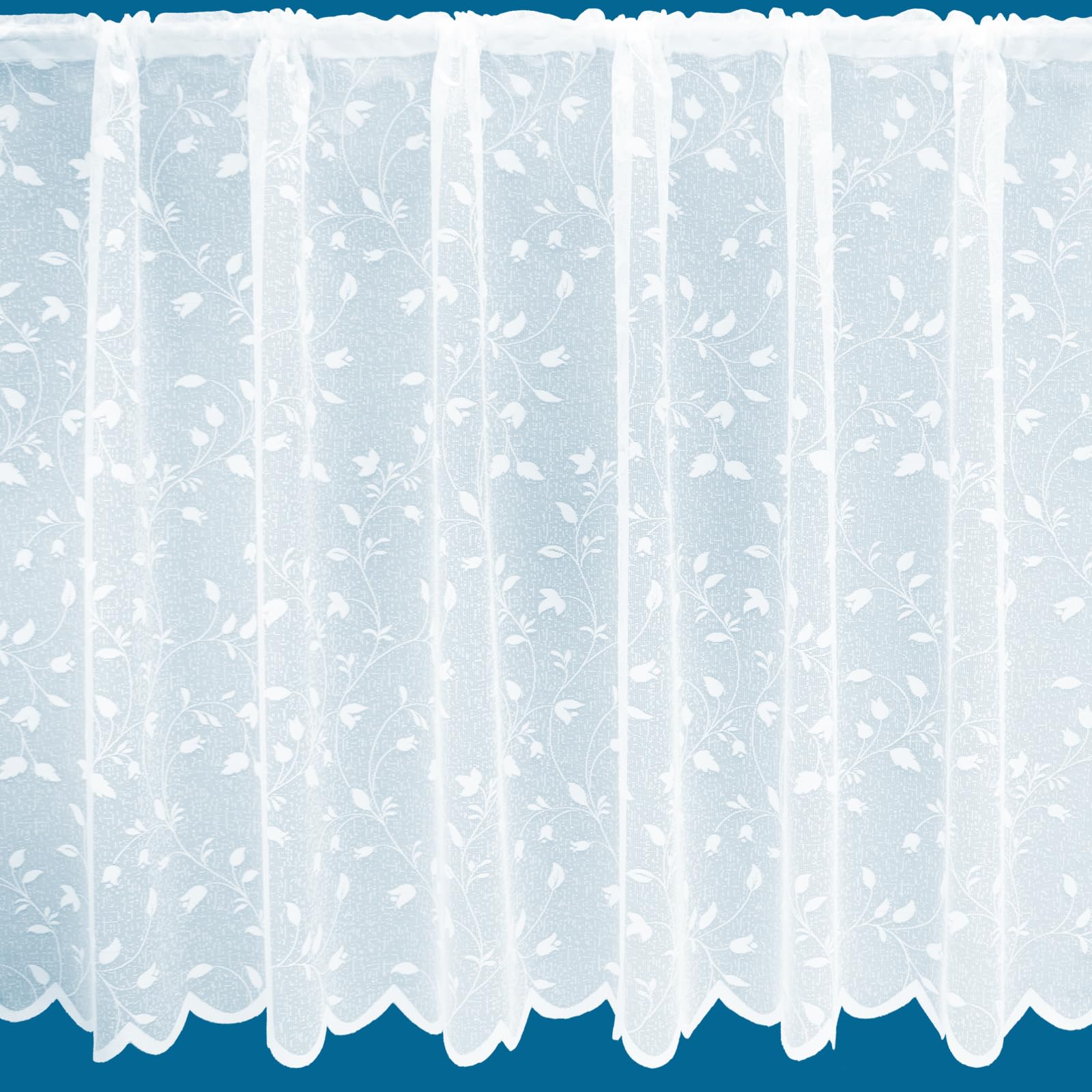 Sabrina All Over Floral Pattern White Net Curtain - Sold By The Metre (Drop 205cm (81"))