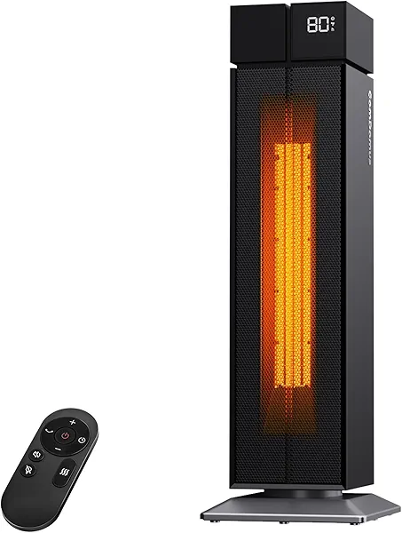 ComDomus Space Heater Large Room, 25” Electric Room Heaters for Indoor Use with 120° Oscillation, 3 Heat Levels, 3 Modes, Multiple Safety Protections, 12H Timer, Black Ceramic Tower Heater for Bedroom