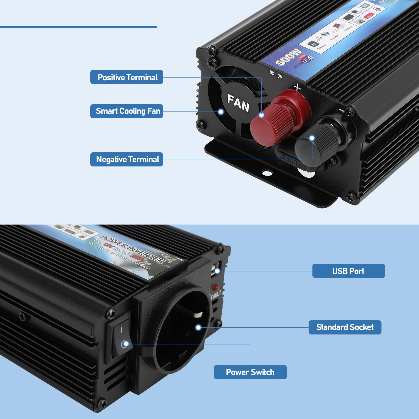 Convertitore di Potenza 350W 12V 220V DC AC USB Onda Sinusoidale Modificata