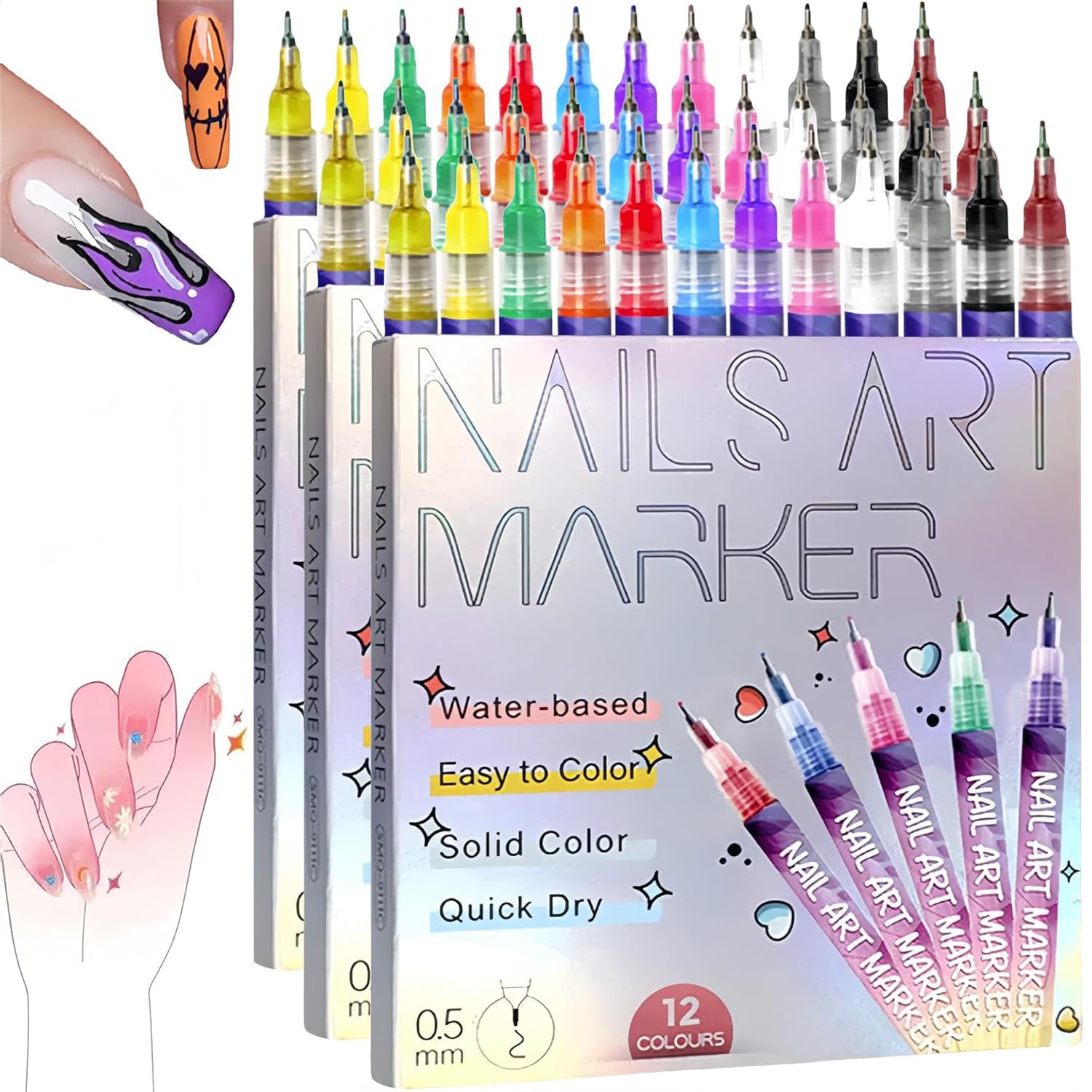 12 Colors Nail Art Pens Set, 2025 New Nail Art Markers for Gel Nails, DIY Nail Art Marker Drawing Painting Liner Pen, Nail Art Tools for Graffiti Dotting Drawing Painting Point Liner DIY (3 Sets)