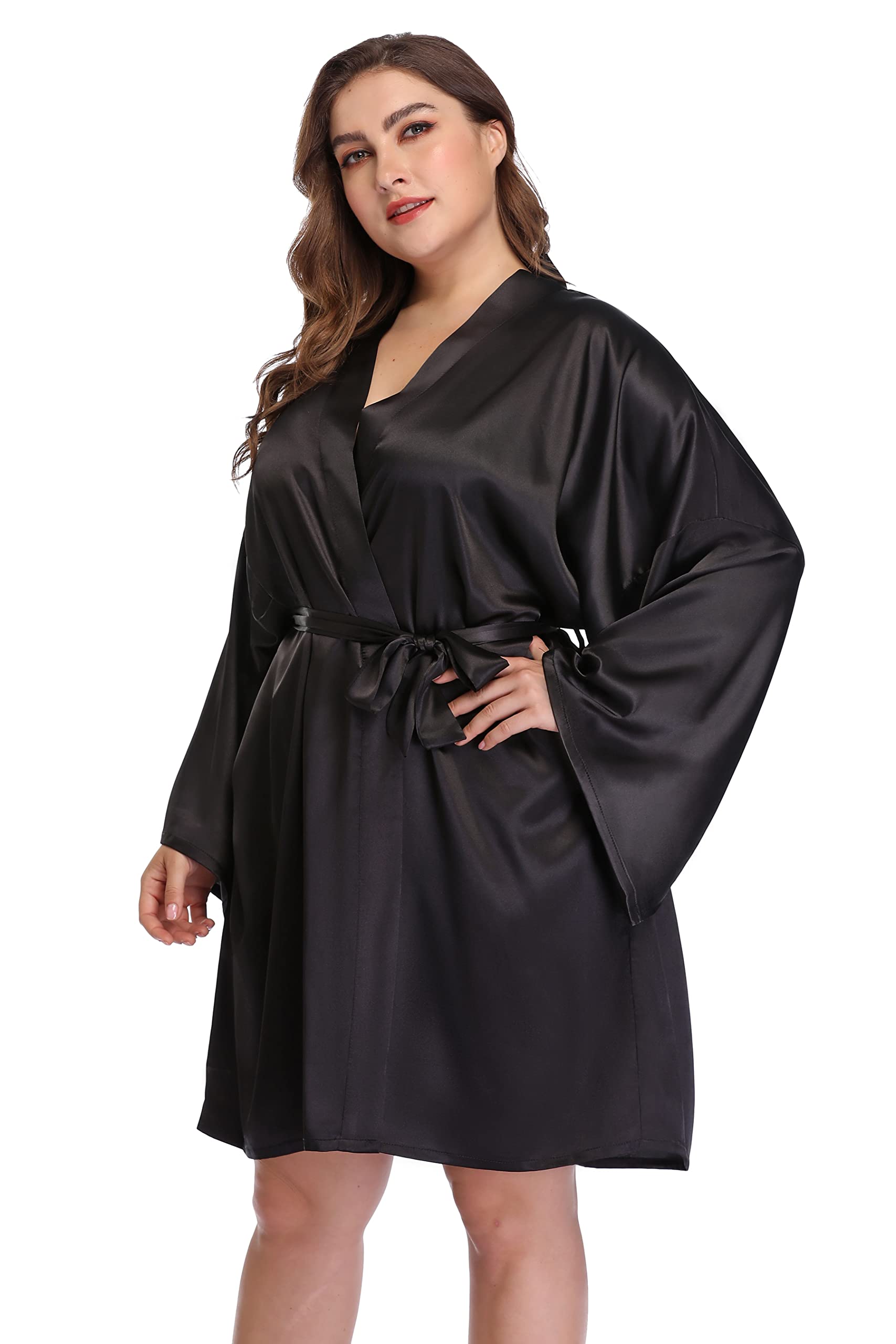 iFigure Women's Plus Size Satin Robes Short Dressing Gown Party Robes