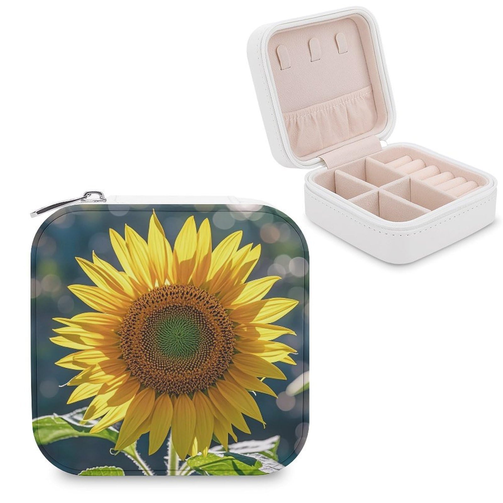 LZQPOEAS Night Sunflowers Jewelry Box Mini Jewelry Travel Case Trendy Stuff Ring Box Custom PU Leather Jewelry Boxes Portable Jewelry Case Earring Storage Organizer for Girls Women