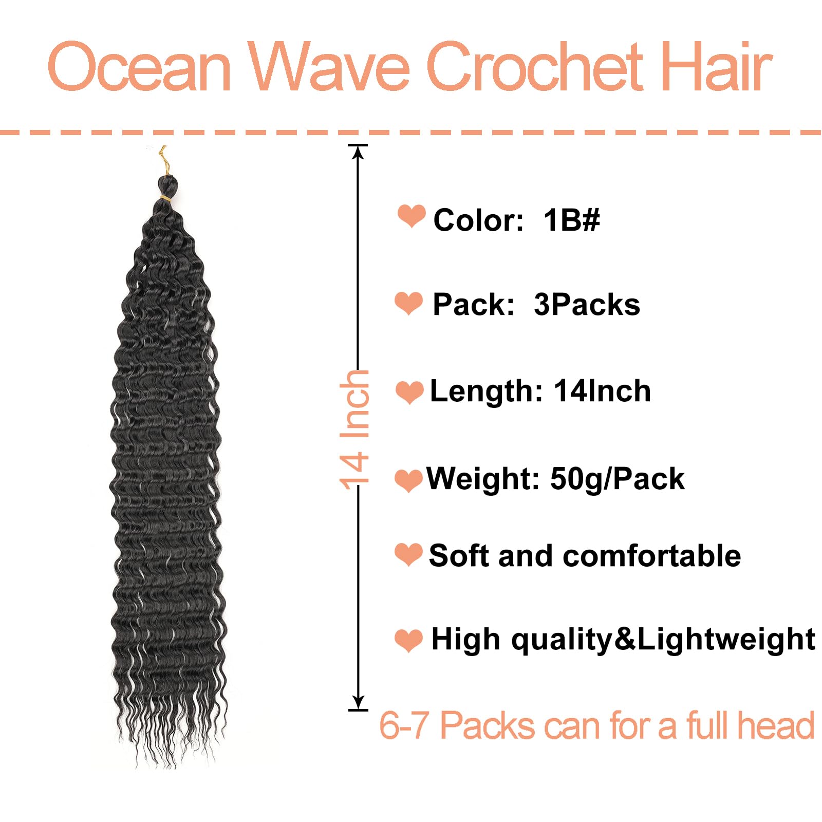 Mscat Ocean Wave Crochet Hair 14 Inch 3 Packs Deep Wave Curly Braiding Hair Extensions Synthetic Curly Crochet Hair For Women #1B - Image 2