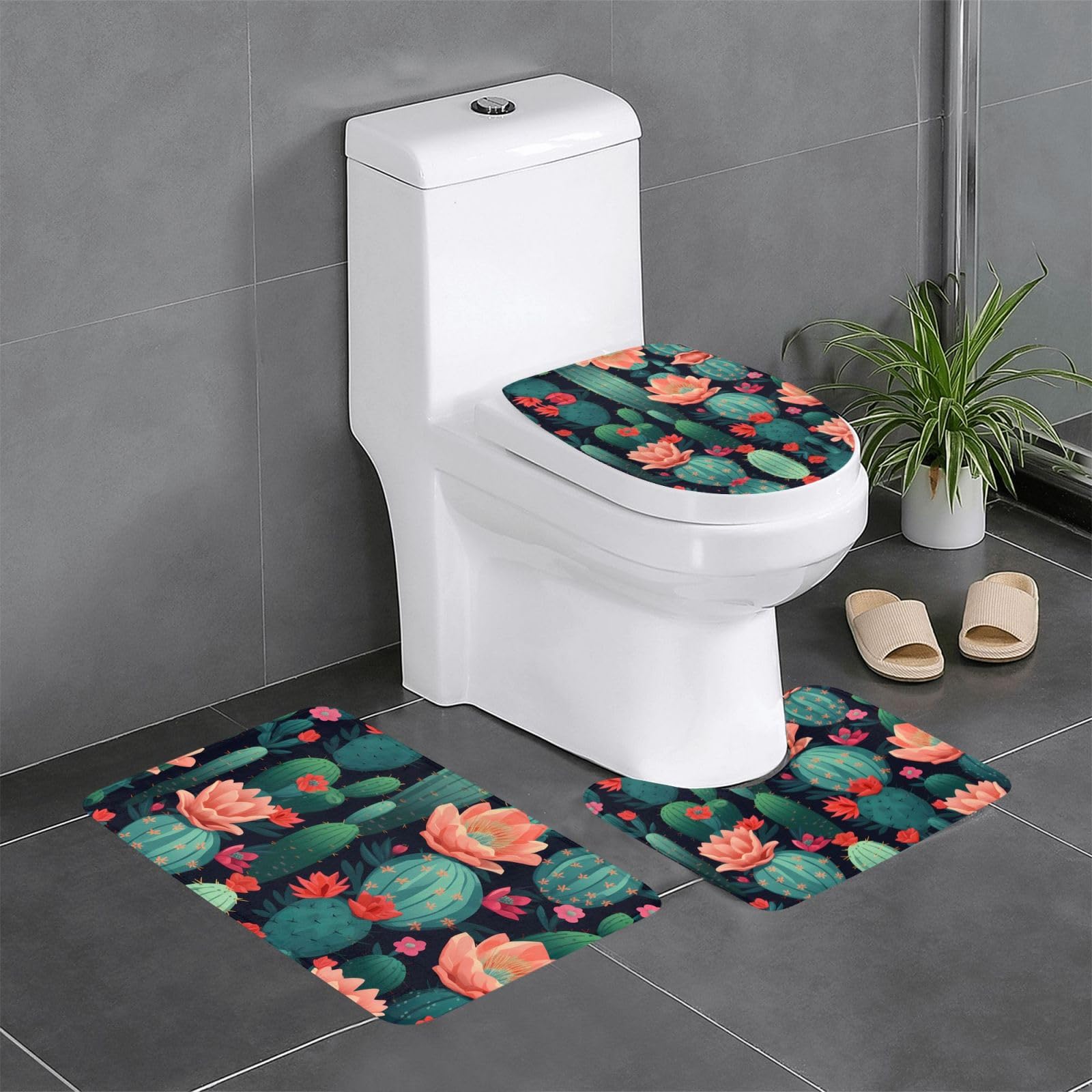 Tapis de salle de bain antidérapants cactus en fleurs : l'ambiance nature pour votre coiffeuse
