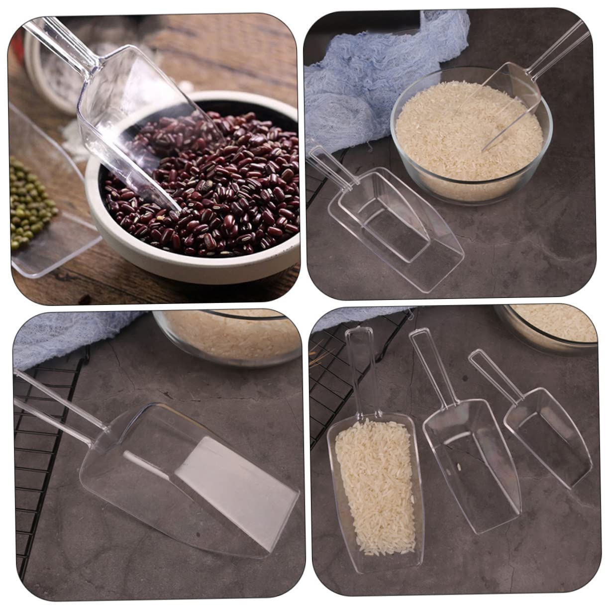 Unomor 2sets Transparent Plastic Scoops of Food Shovels for Flour Cereal Candy Comfortable Handle for Kitchen Home Use Lightweight and
