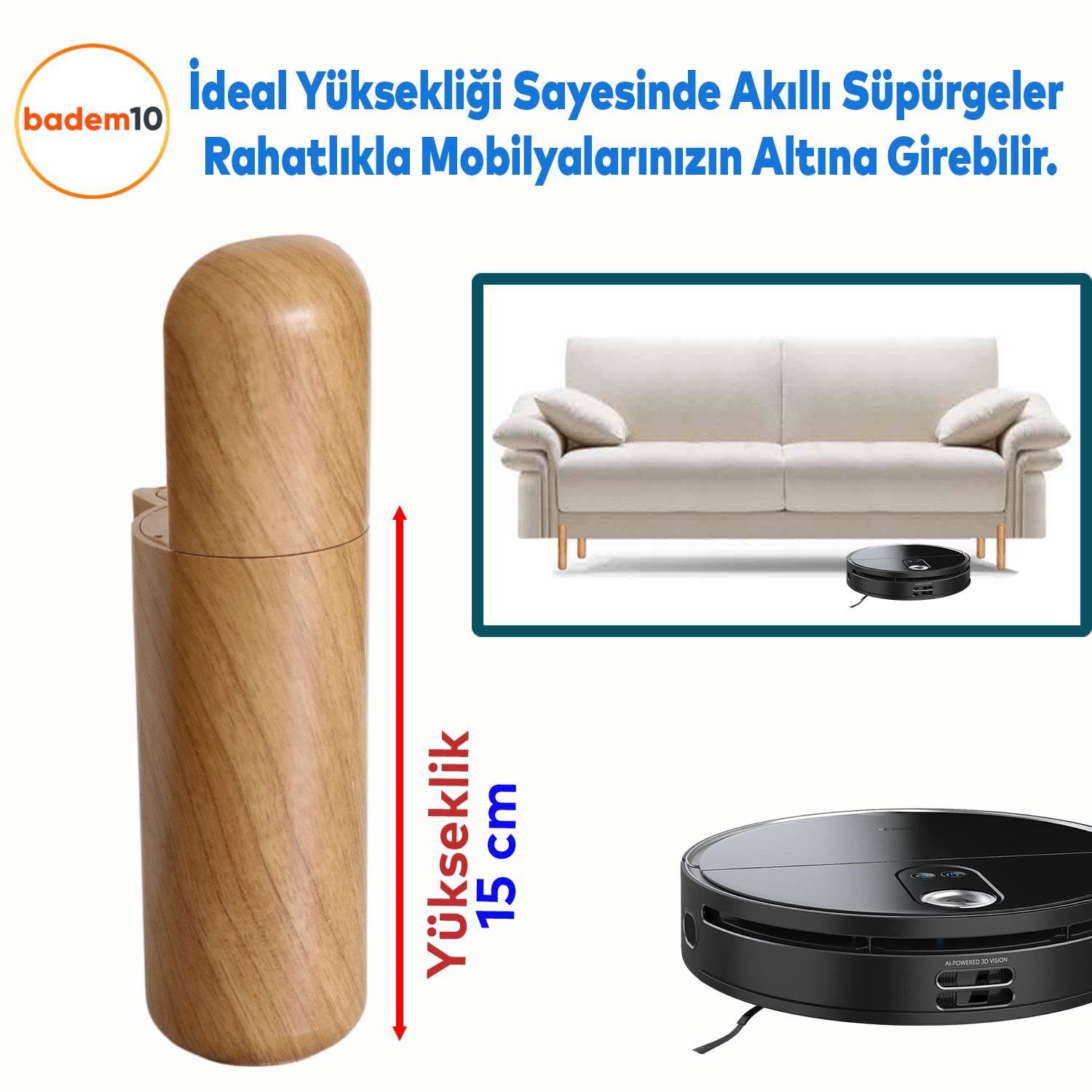 8 ADET Kapsül Bohem Mobilya Kanepe TV Ünitesi Koltuk Ayağı 15 cm Baza Ayakları Ceviz Desenli Plastik Ayak