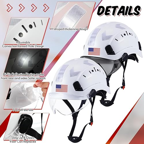 Miniatura 3 de Casco de seguridad ligero con visera correas ajustables para barbilla ABS reflectante ventilado construcción con suspensión de 6 puntos para hombres