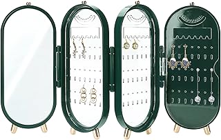 Organizer per orecchini da appendere, elegante custodia a specchio, resistente per gioielli da donna, per la casa e per rivenditori, verde, 153 scomparti per orecchini e 24 tacche, confezione da 1