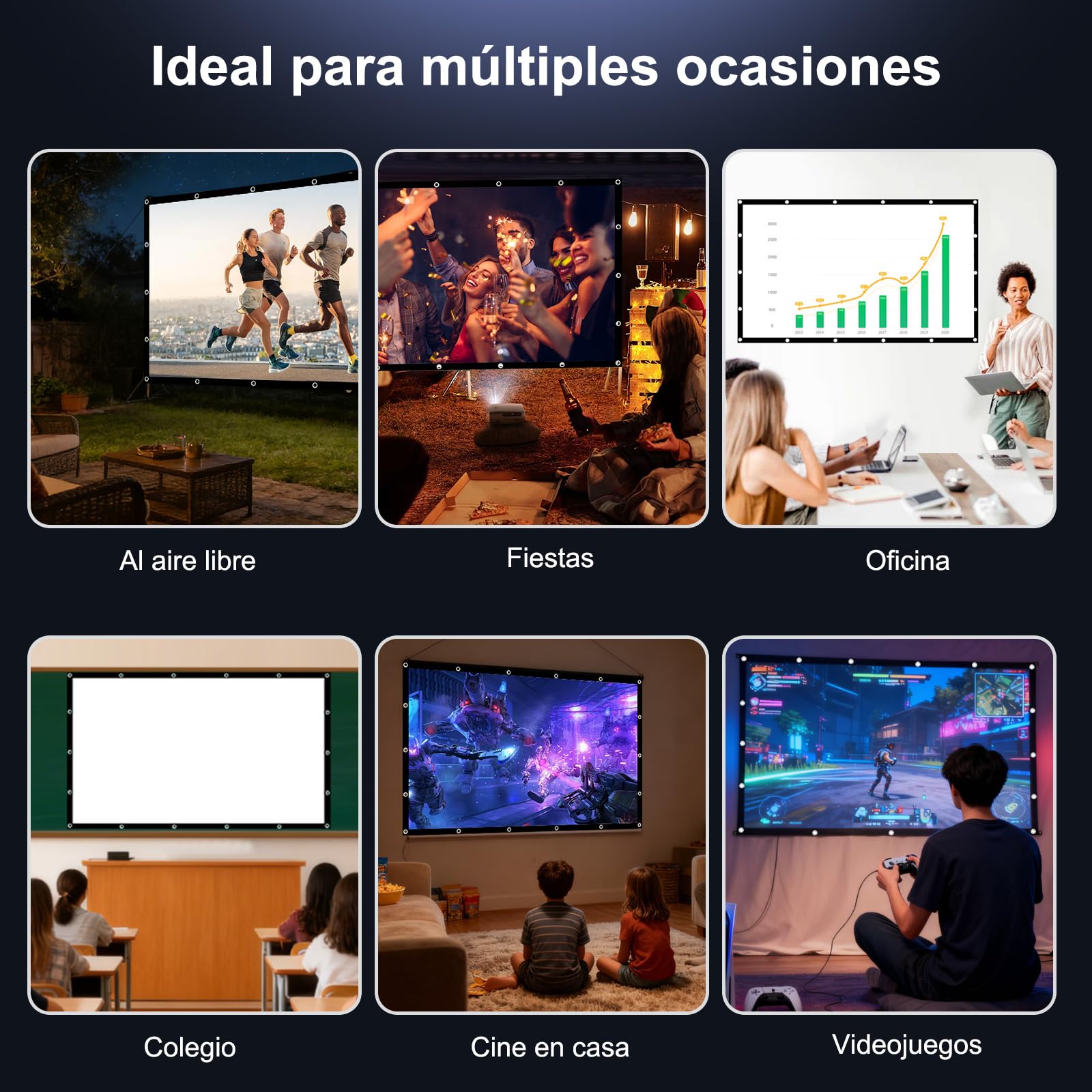 HOPFROG 100 Pulgadas Pantalla Proyector Portátil, Tela de Seda de Leche Lavable y Antiarrugas, 16:9 4K HD Doble Cara Plegable para Camping Exterior y Cine en Casa, Fácil Instalación con Ganchos